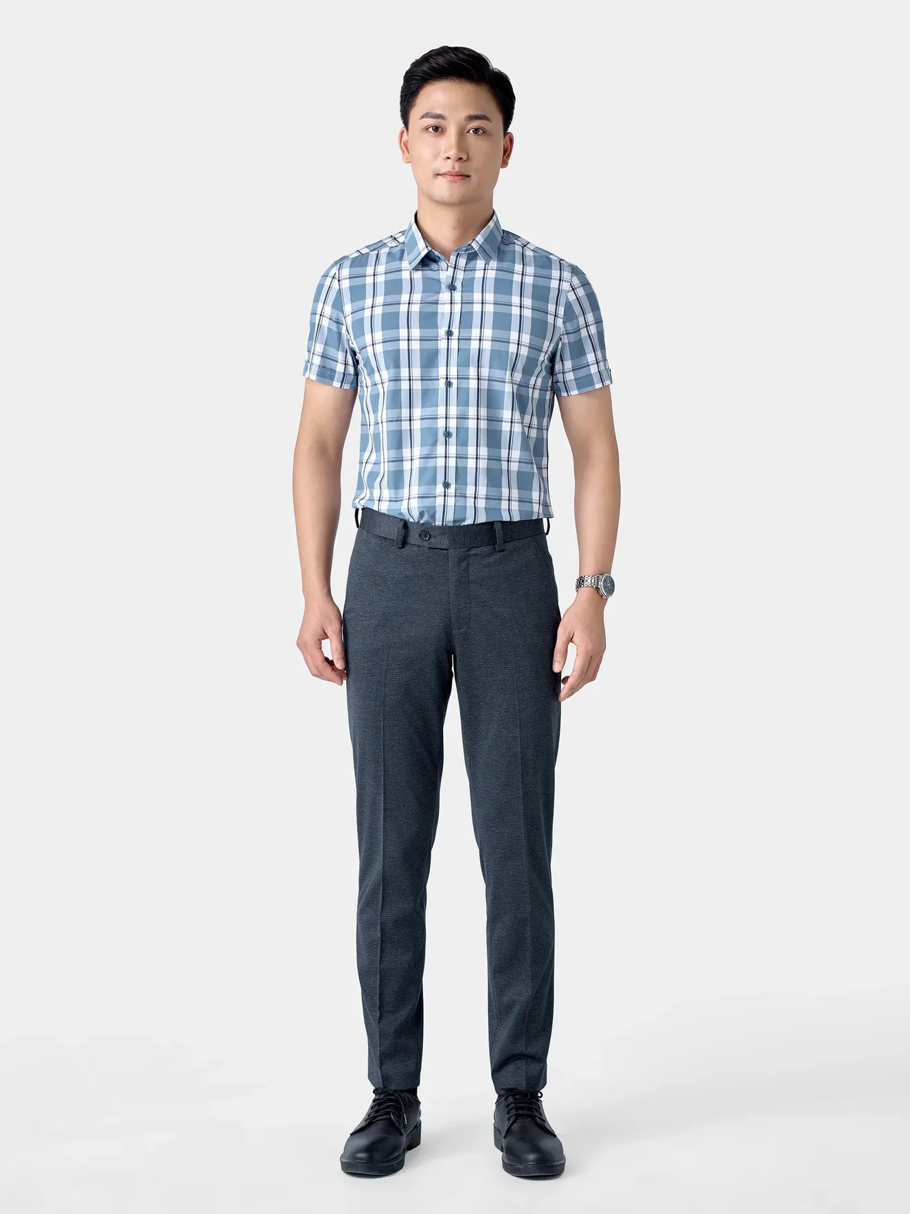 Áo Sơ Mi Nam Ngắn Tay 5S Fashion Kẻ Caro Phom Slimfit ASC24037