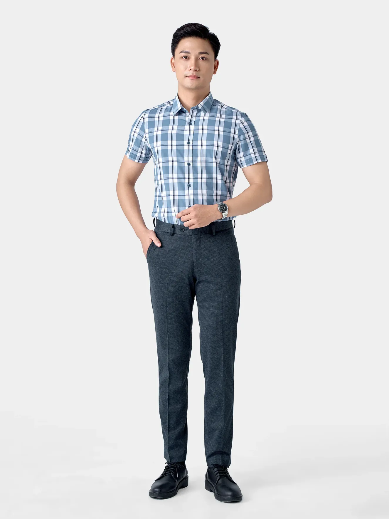 Áo Sơ Mi Nam Ngắn Tay 5S Fashion Kẻ Caro Phom Slimfit ASC24037
