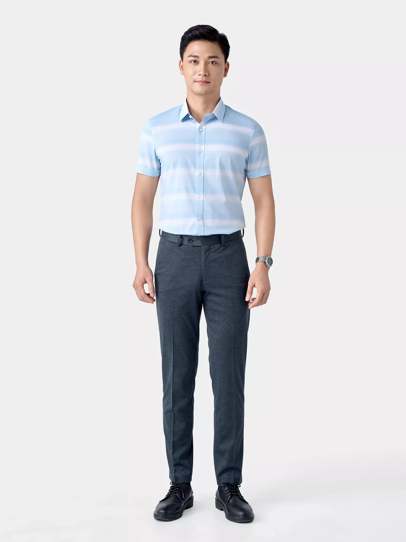 Áo Sơ Mi Nam Ngắn Tay 5S Fashion Dệt Hiệu Ứng Slimfit ASC24026