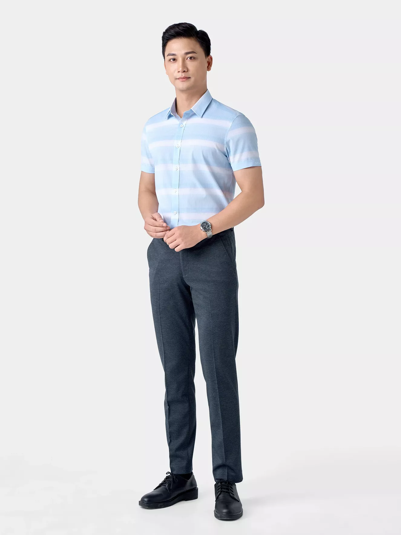 Áo Sơ Mi Nam Ngắn Tay 5S Fashion Dệt Hiệu Ứng Slimfit ASC24026