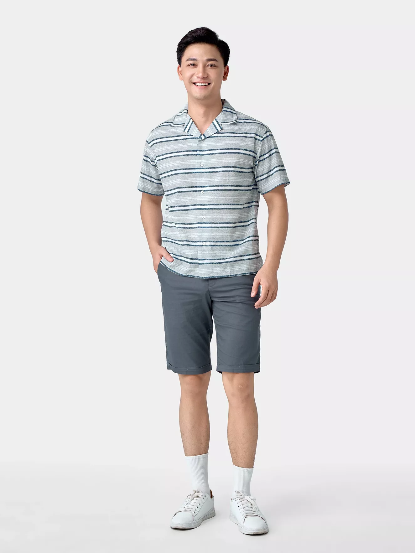 Áo Sơ Mi Nam Ngắn Tay 5S Fashion Họa Tiết Phom Casual ASC24080