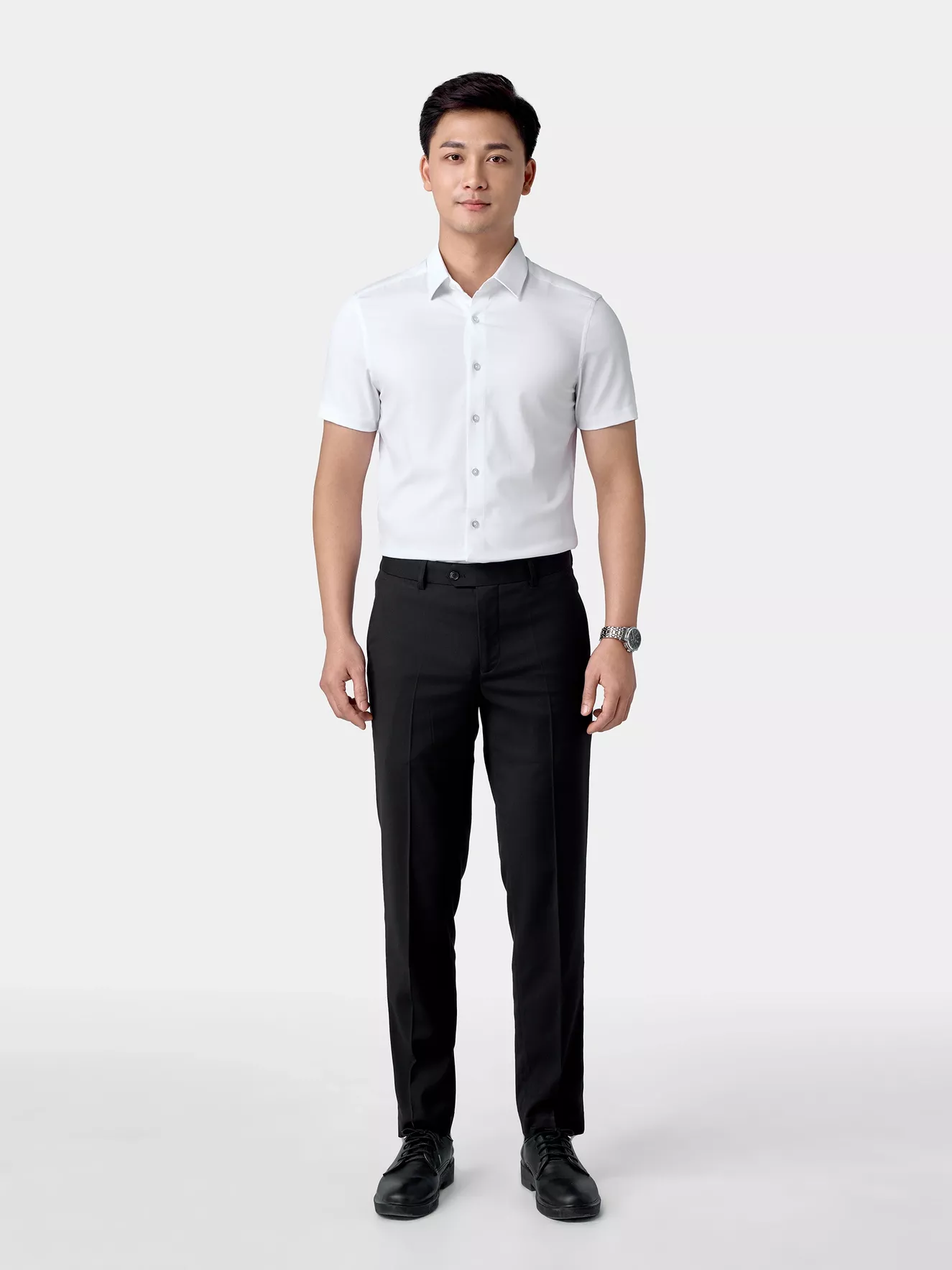 Áo Sơ Mi Nam Ngắn Tay 5S Fashion Trắng Dệt Jacquard ASC24075