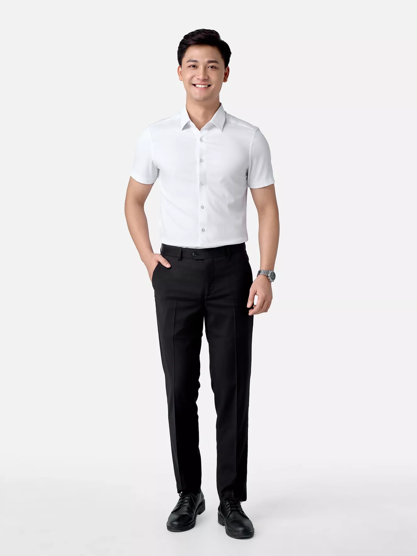 Áo Sơ Mi Nam Ngắn Tay 5S Fashion Trắng Dệt Jacquard ASC24075