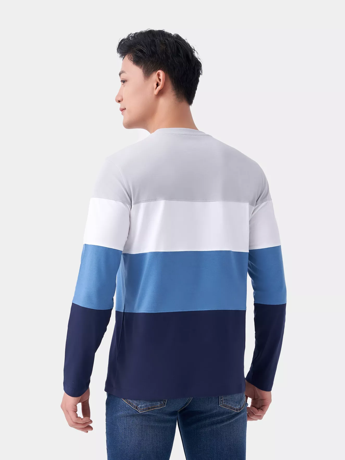 Áo Thun Nam Dài Tay 5S Fashion Sọc Ngang Form Regular Fit ATO23003