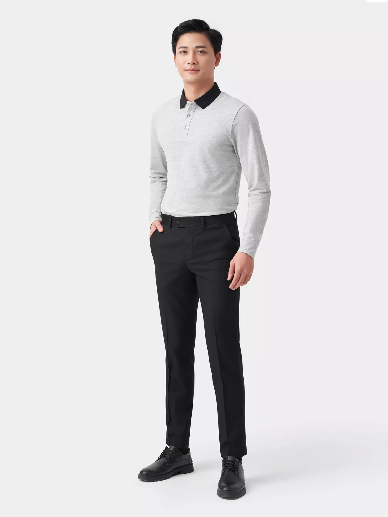 Áo Polo Dài Tay 5S Fashion Cổ Phối Màu Slimfit APD23600