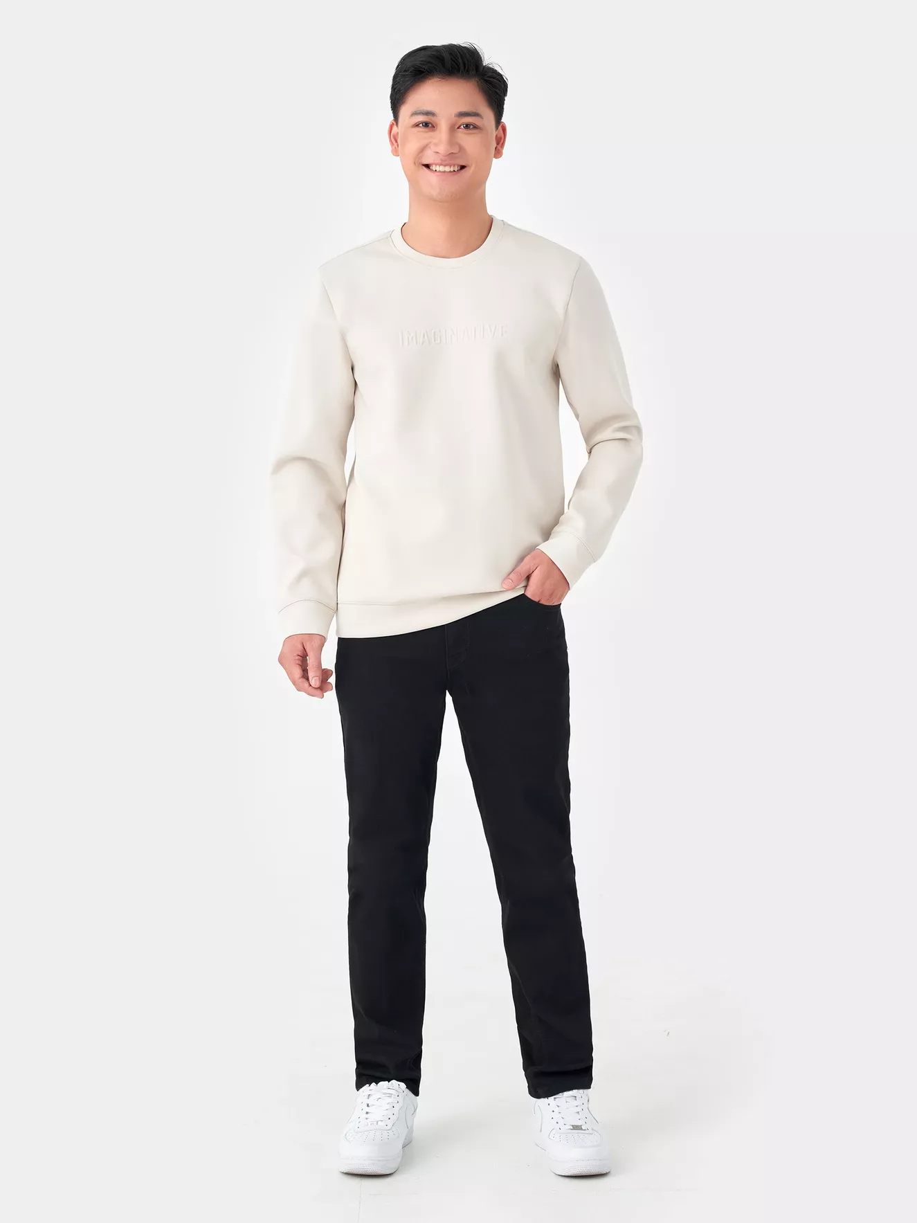 Áo Nỉ Cổ Tròn 5S Fashion In Nổi Slimfit ANO23016