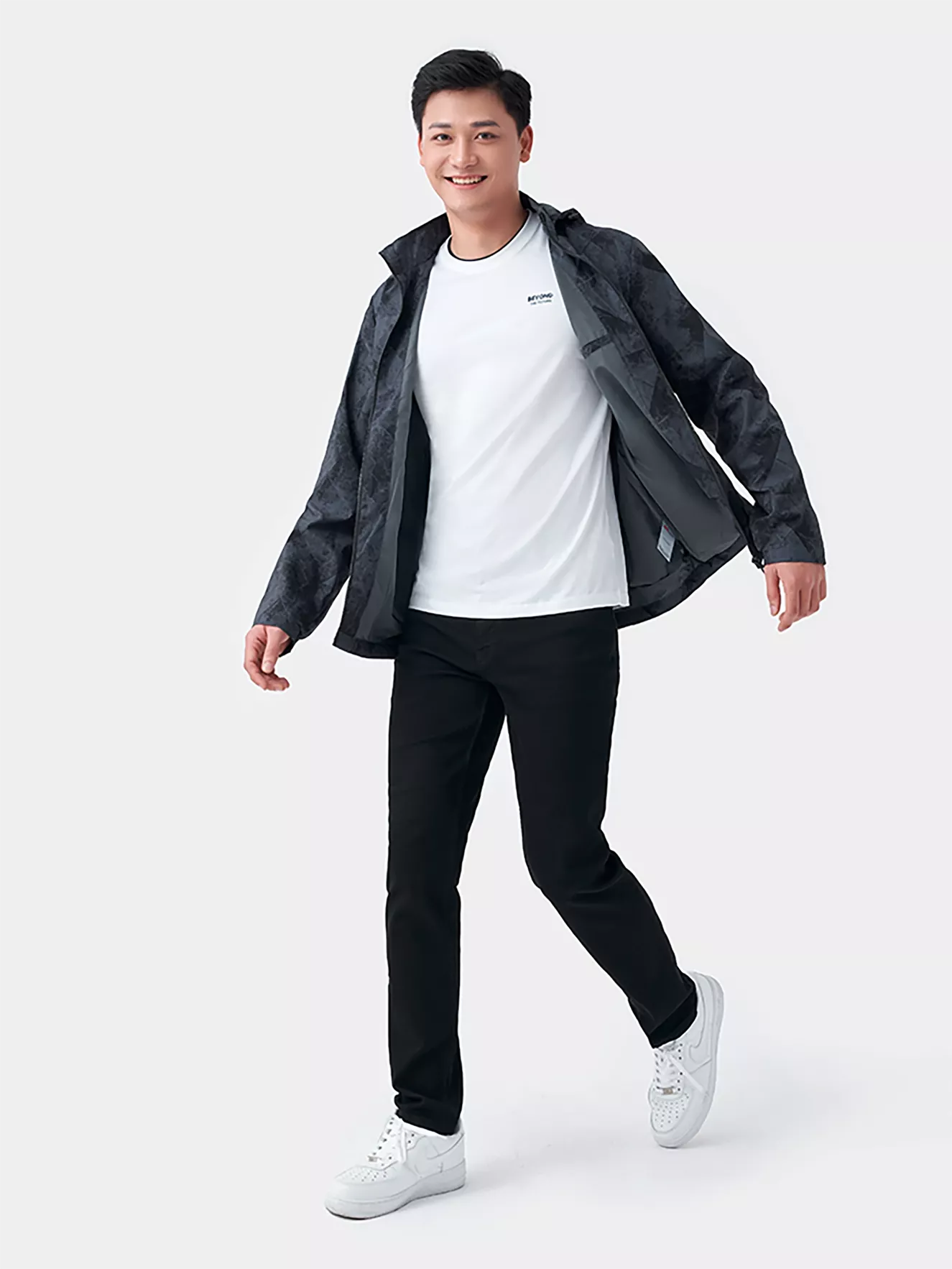 Áo khoác gió 2 lớp lót gió in loang 5S Fashion Slimfit AKG23009