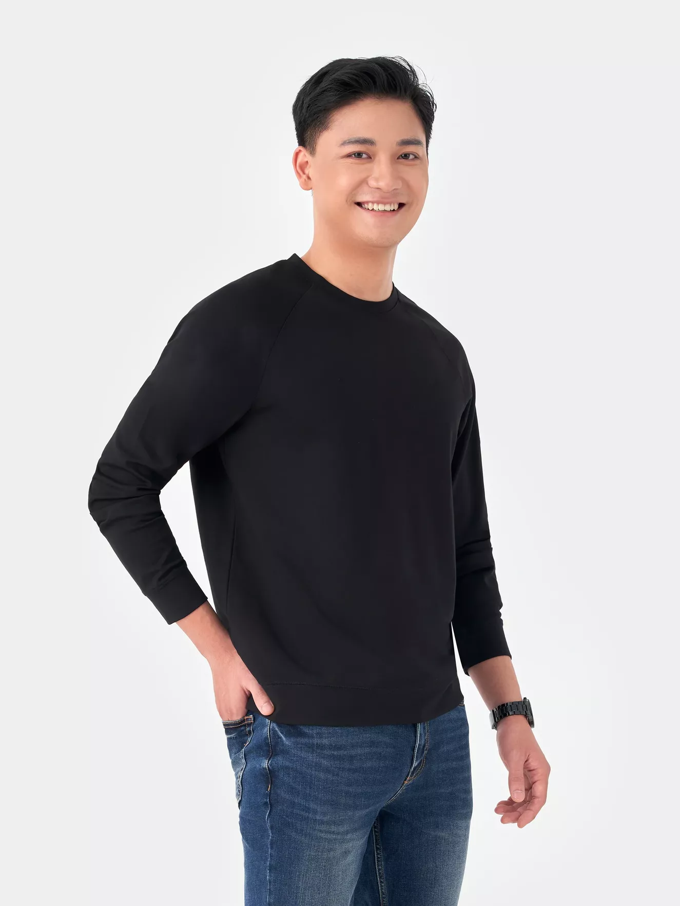 Áo Nỉ Cổ Tròn Tay Raglan Phối Túi Khóa 5S Fashion Regularfit ANO23002