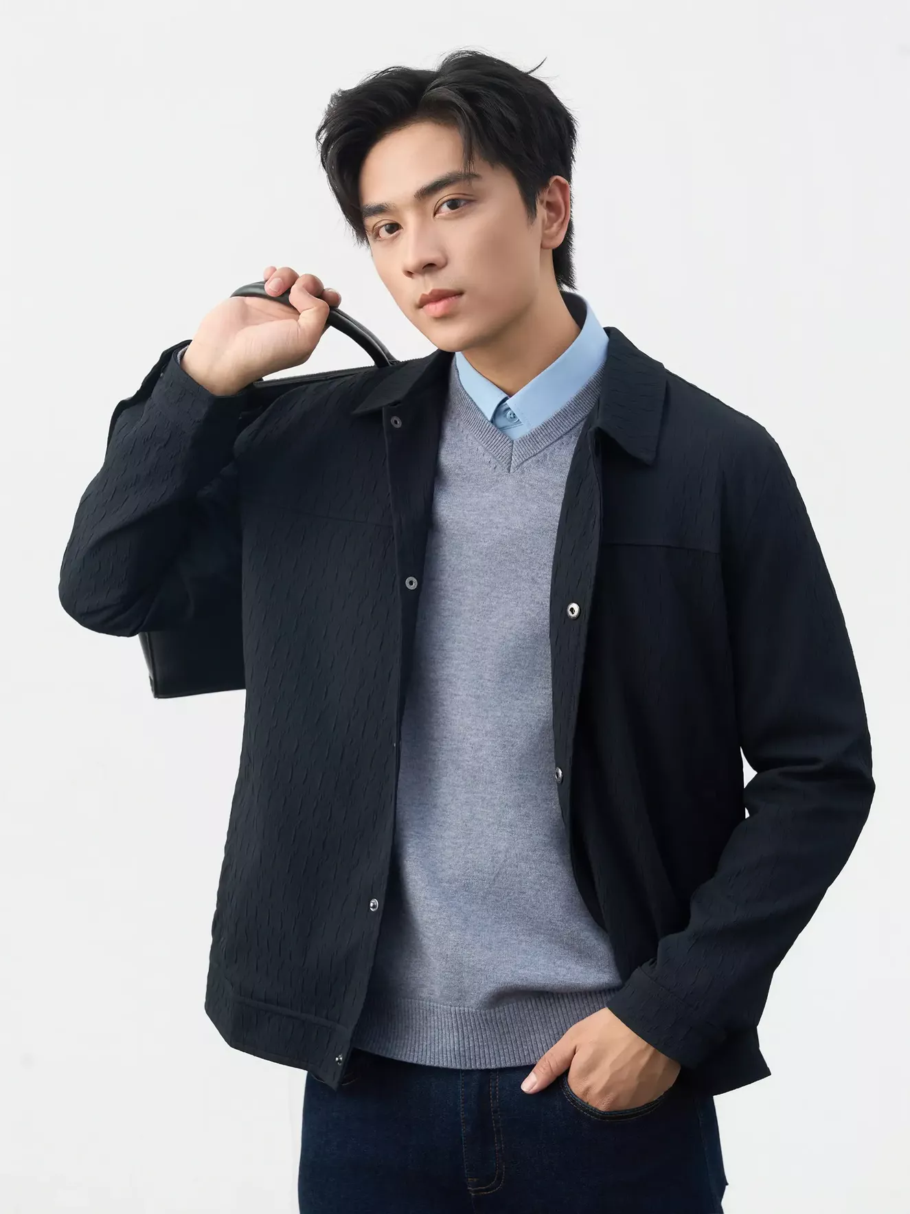 Áo Khoác Thời Trang Nam 5S Fashion Cổ Đức Dệt Hiệu Ứng M0AKH25018