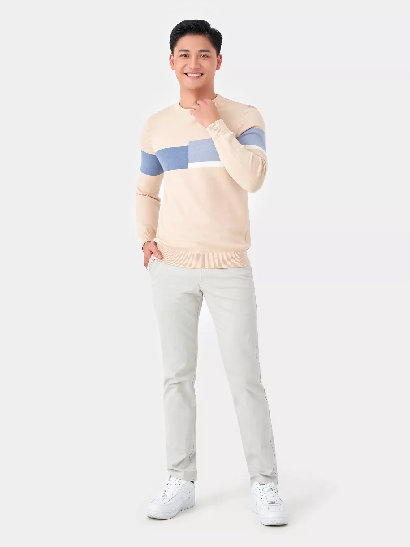 Áo len phối kẻ lệch 5S Fashion ALO23001