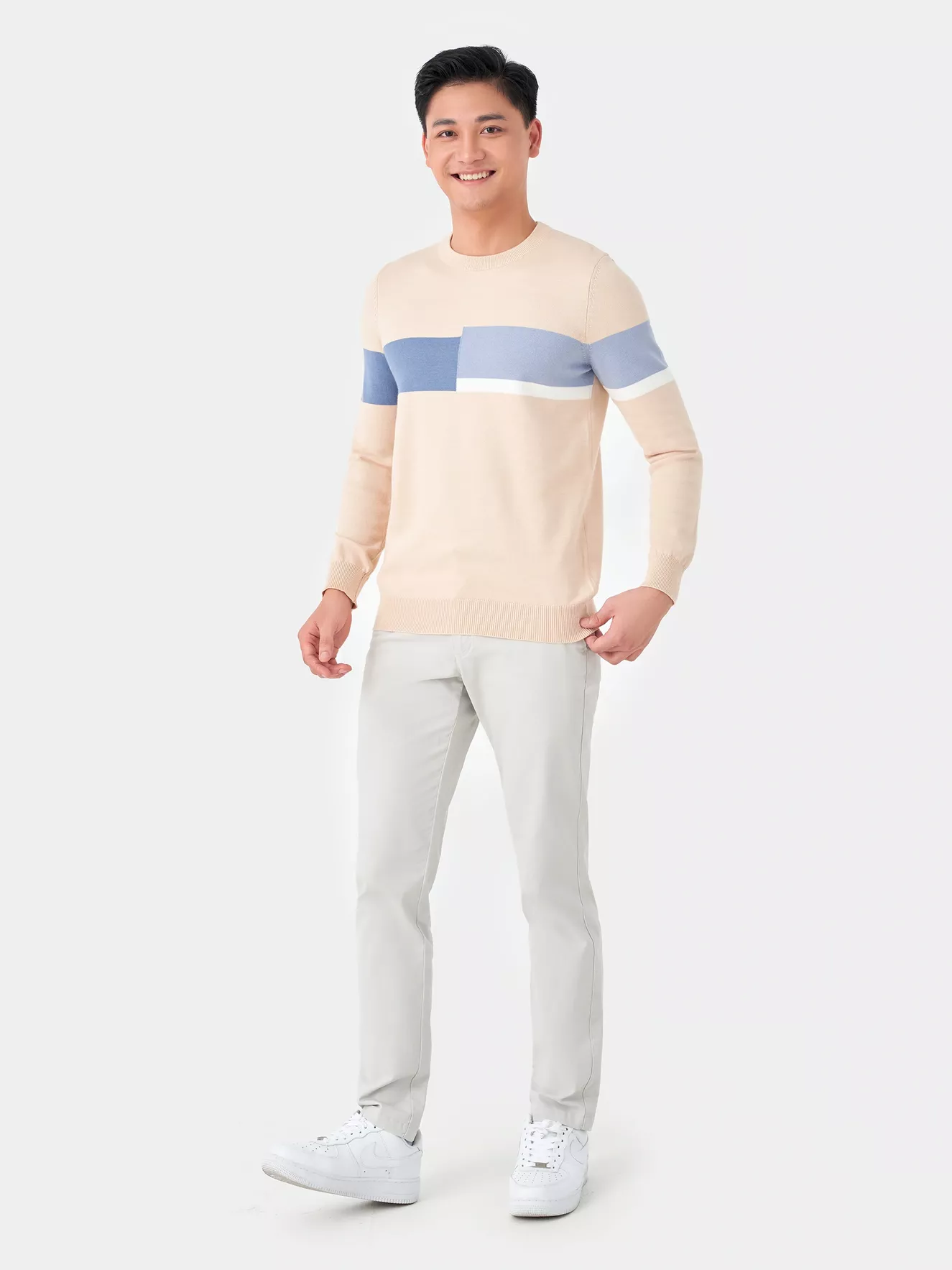 Áo len phối kẻ lệch 5S Fashion ALO23001