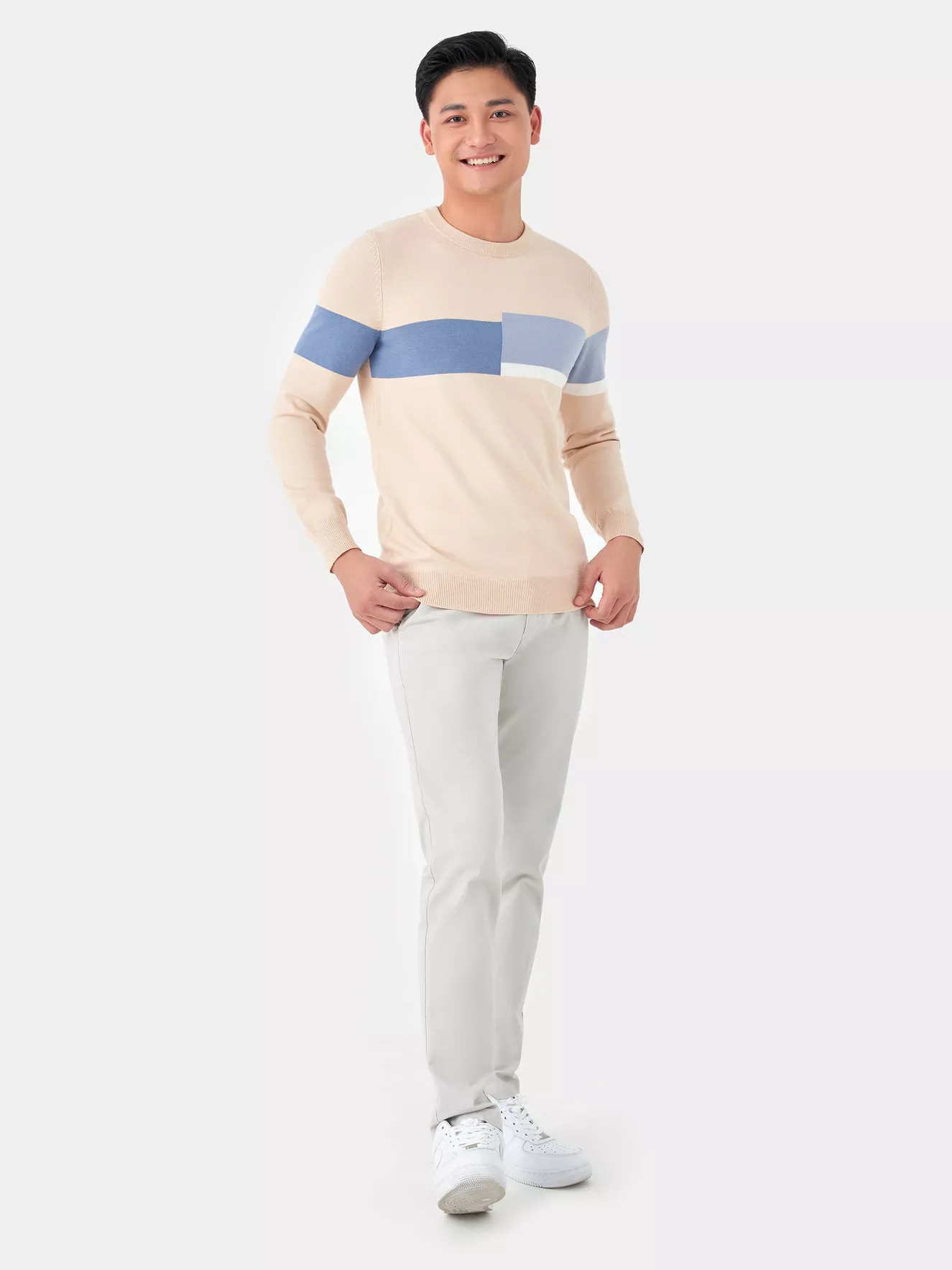 Áo len phối kẻ lệch 5S Fashion ALO23001