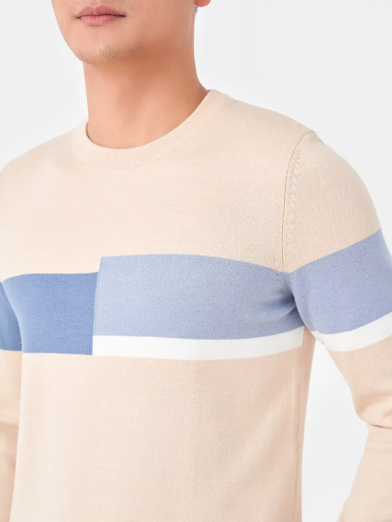 Áo len phối kẻ lệch 5S Fashion ALO23001