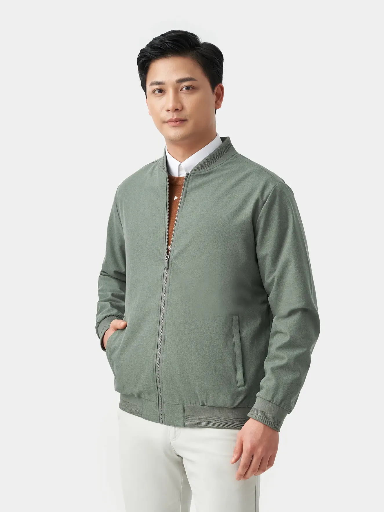 Áo Khoác Bomber 2 Lớp Lót Gió 5S Fashion Màu Rêu AKB23017