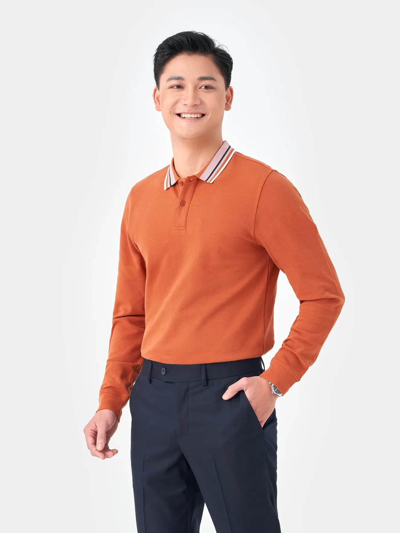 Áo Polo Dài Tay Cổ Phối Màu 5S Fashion Slim Fit APD23601