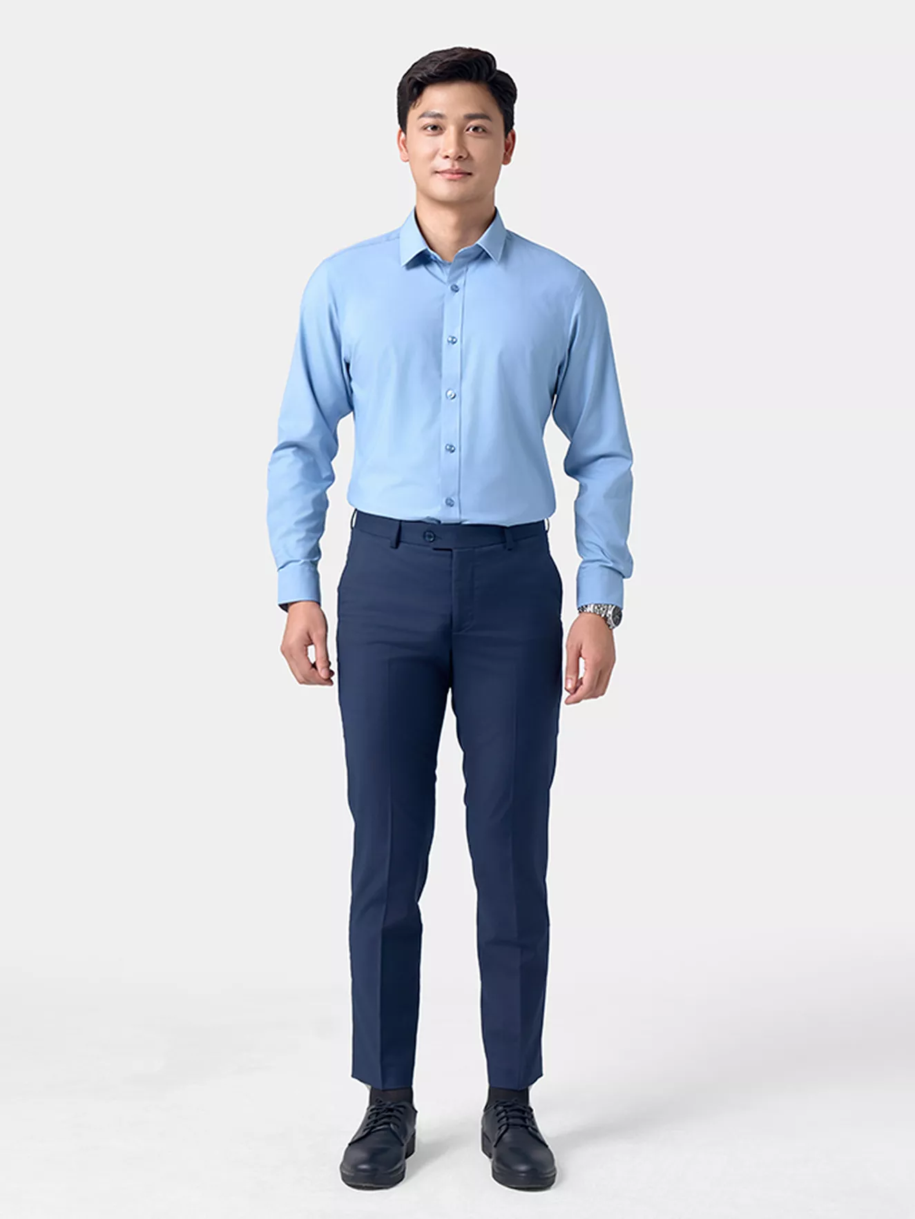 Áo Sơ Mi Nam Dài Tay 5S Fashion Màu Xanh Regular ASM24064