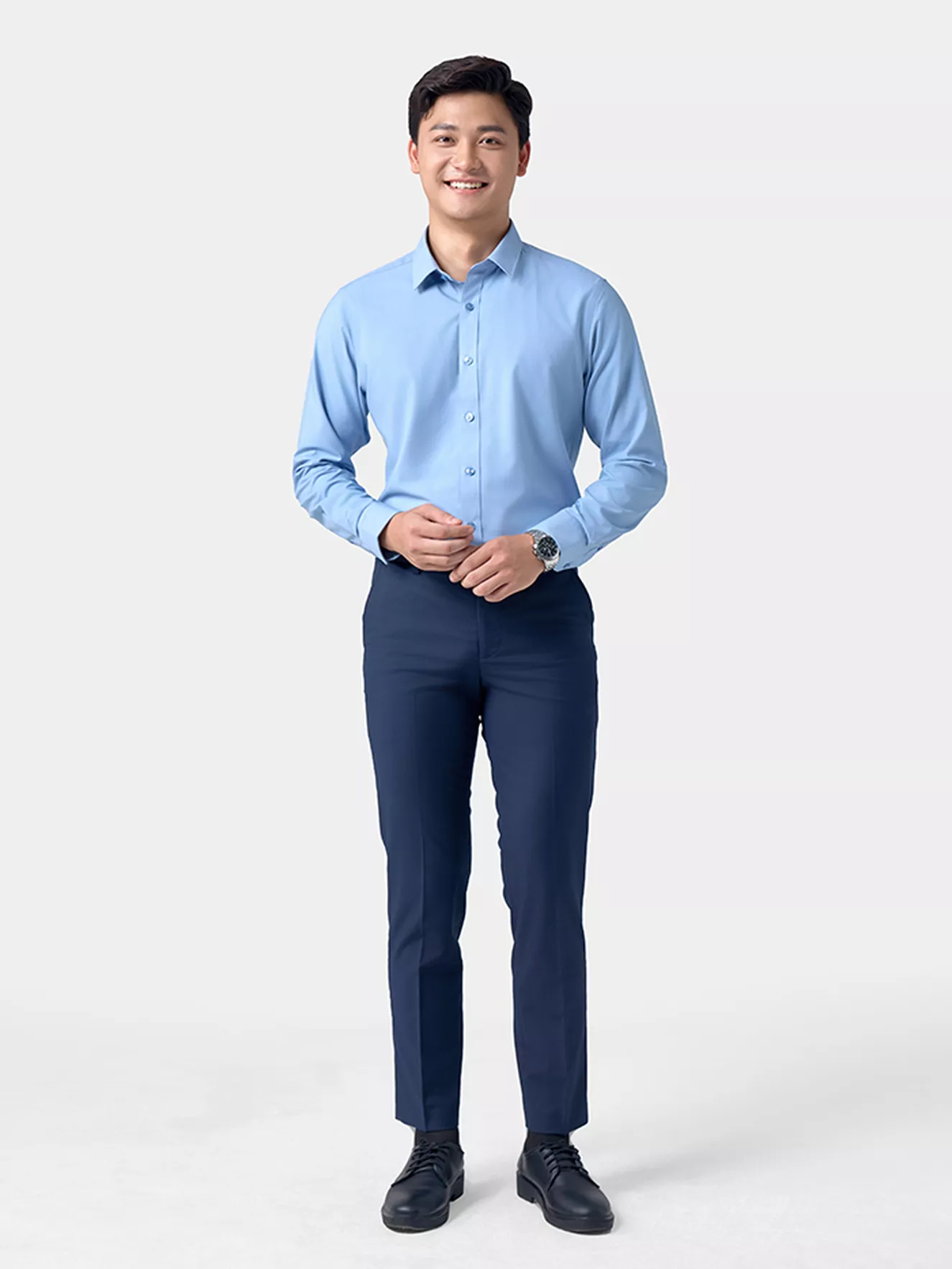 Áo Sơ Mi Nam Dài Tay 5S Fashion Màu Xanh Regular ASM24064