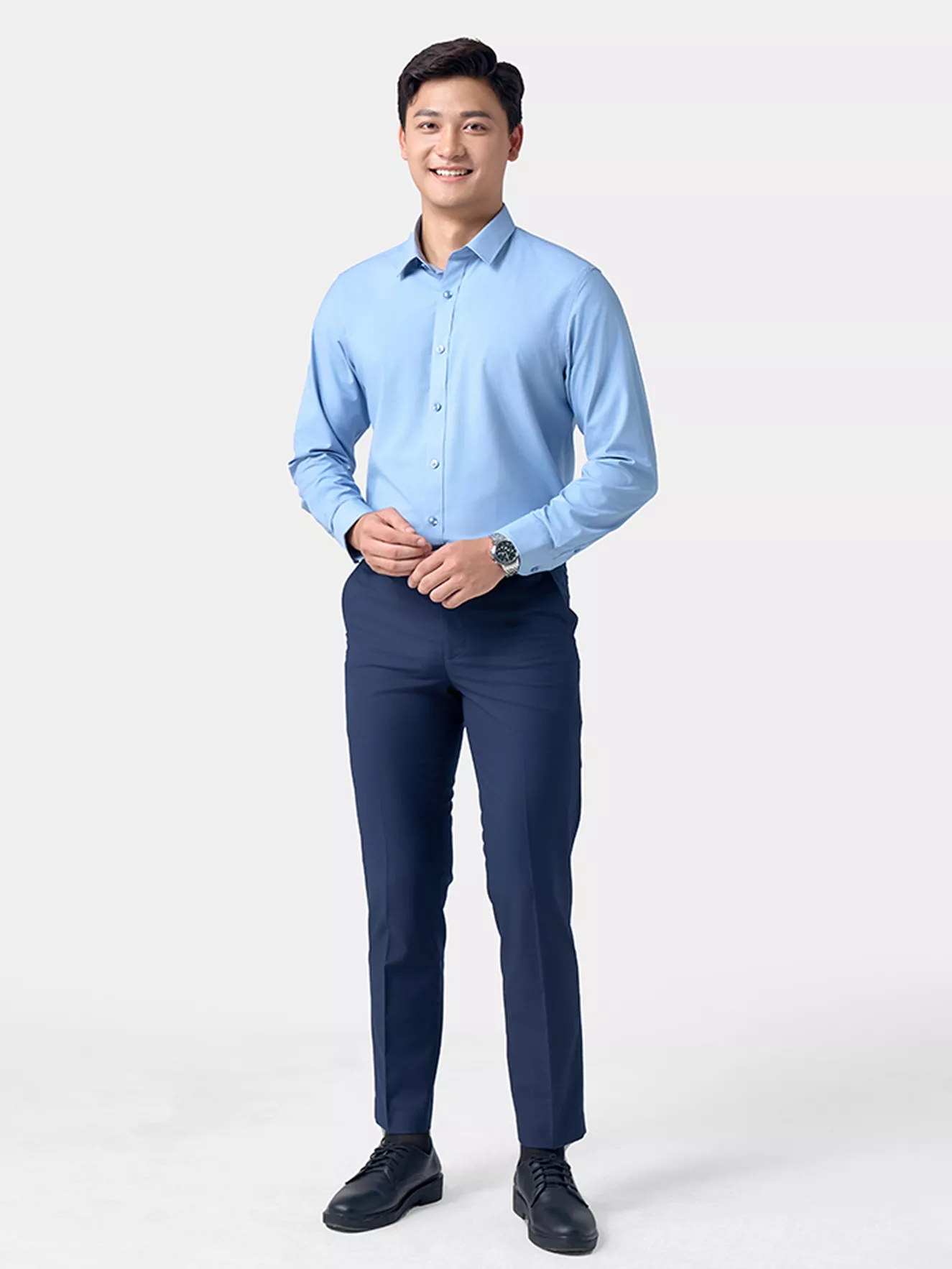 Áo Sơ Mi Nam Dài Tay 5S Fashion Màu Xanh Regular ASM24064