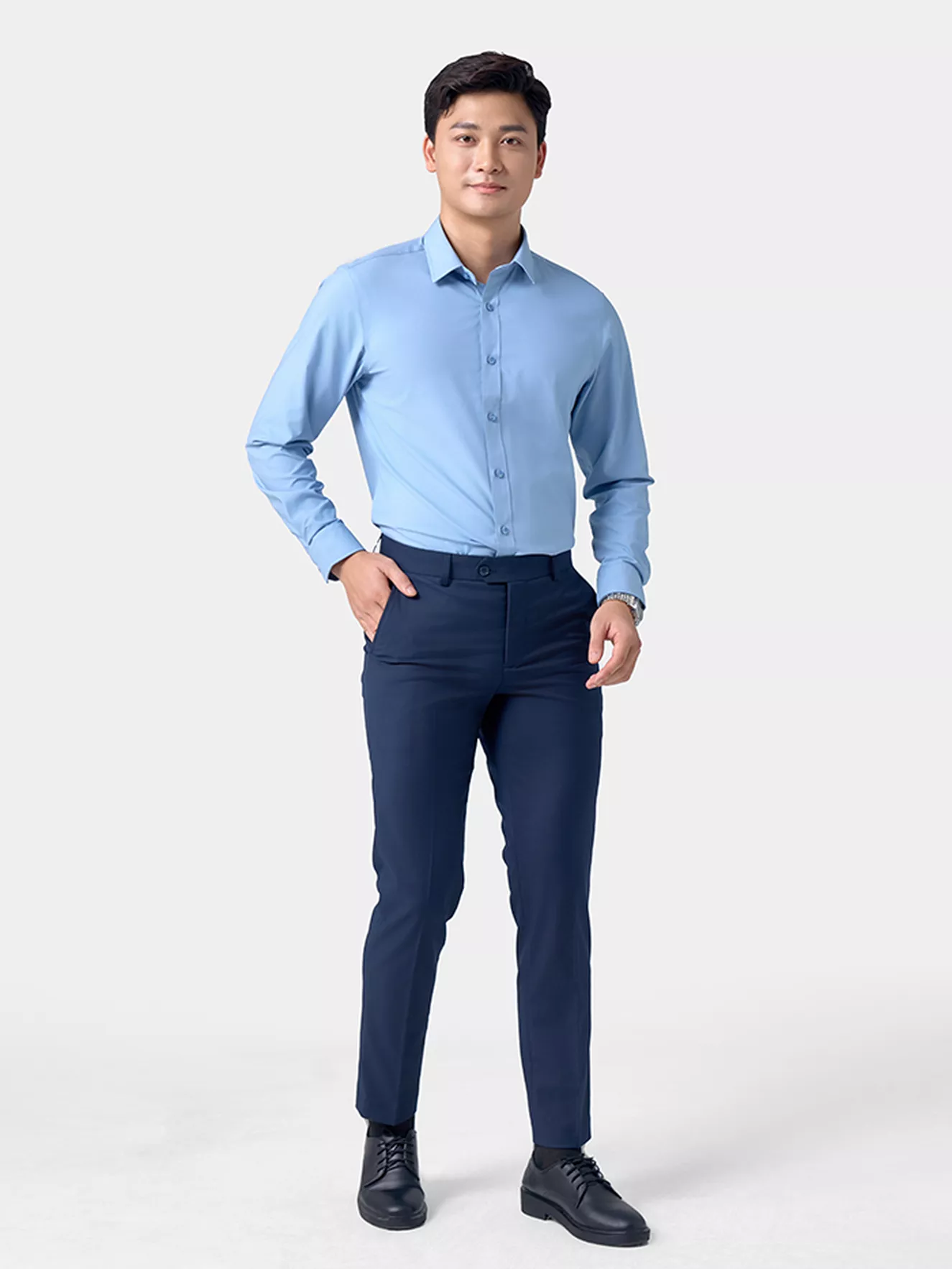 Áo Sơ Mi Nam Dài Tay 5S Fashion Màu Xanh Regular ASM24064