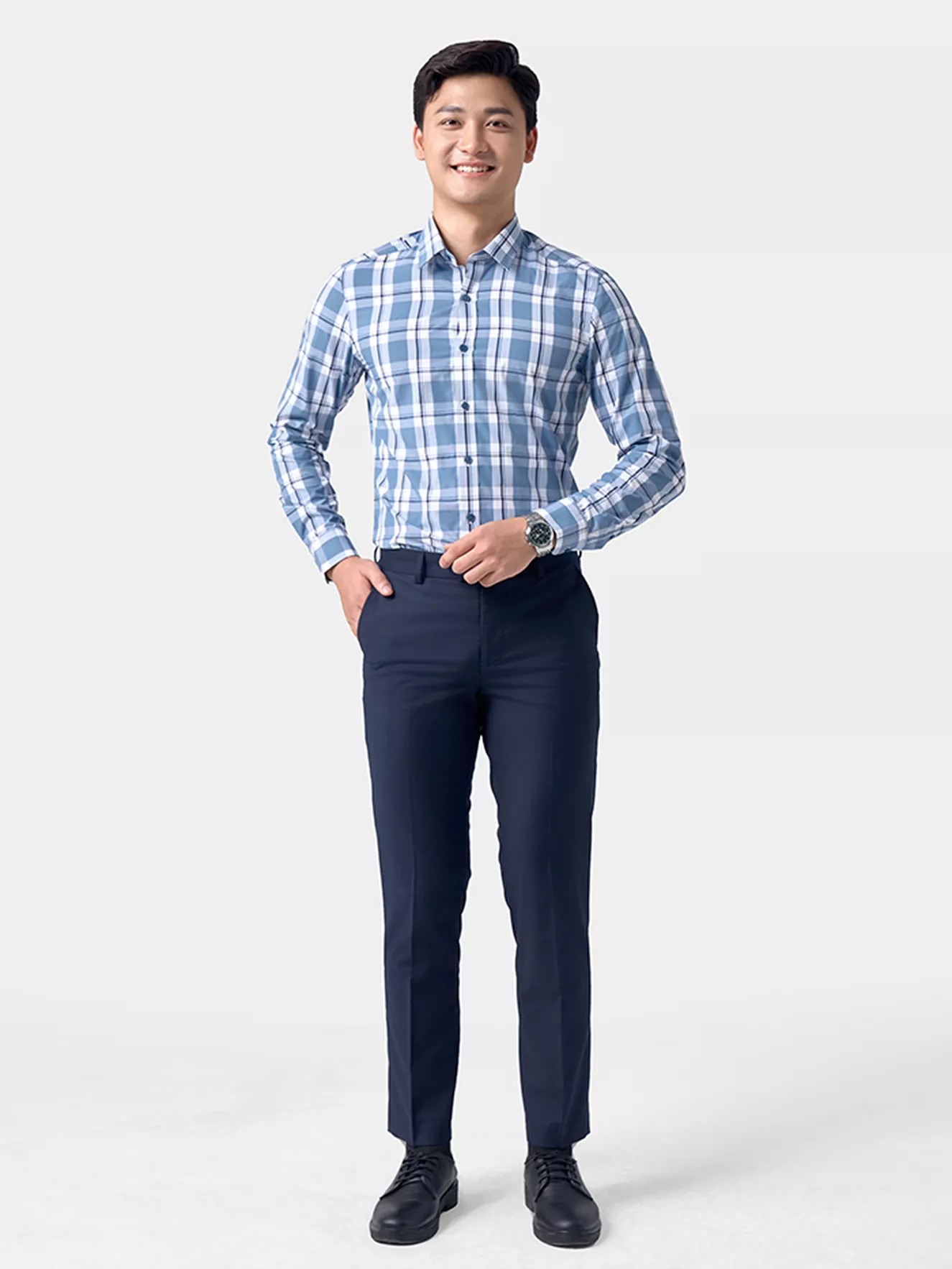 Áo Sơ Mi Nam Dài Tay 5S Fashion Kẻ Caro Slimfit ASM24053