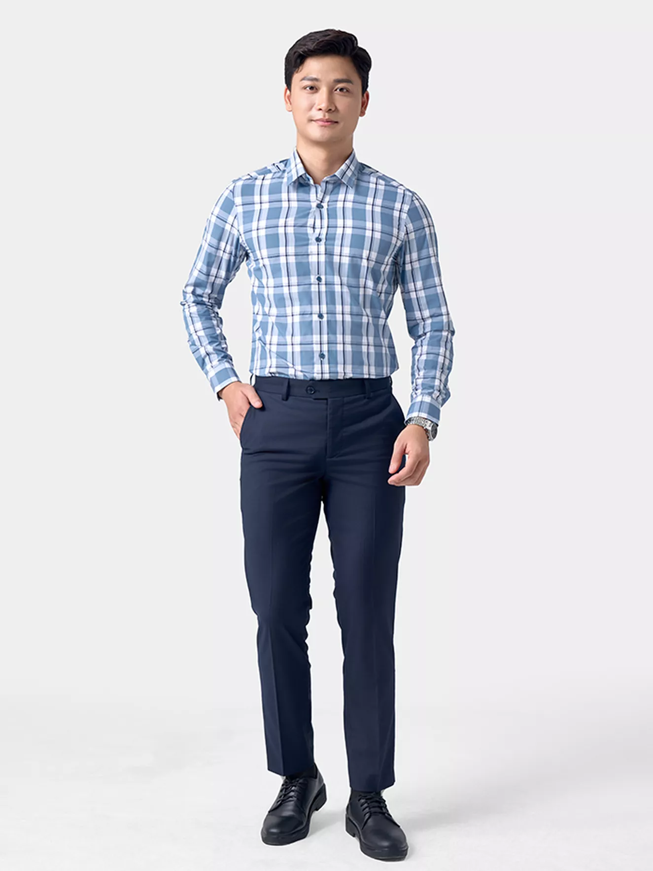 Áo Sơ Mi Nam Dài Tay 5S Fashion Kẻ Caro Slimfit ASM24053