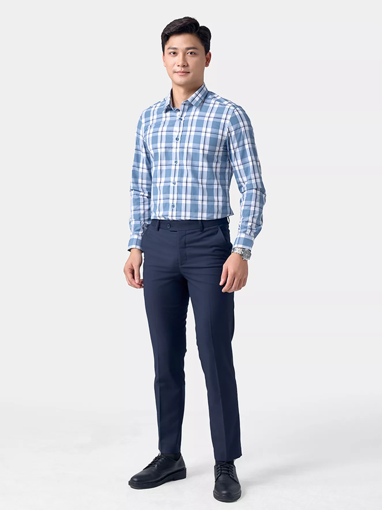 Áo Sơ Mi Nam Dài Tay 5S Fashion Kẻ Caro Slimfit ASM24053
