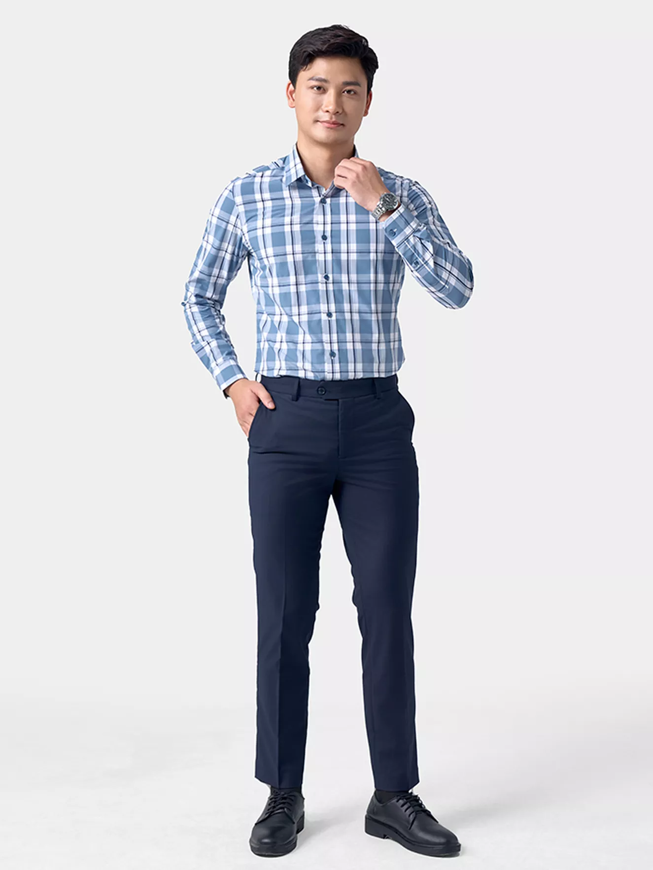 Áo Sơ Mi Nam Dài Tay 5S Fashion Kẻ Caro Slimfit ASM24053