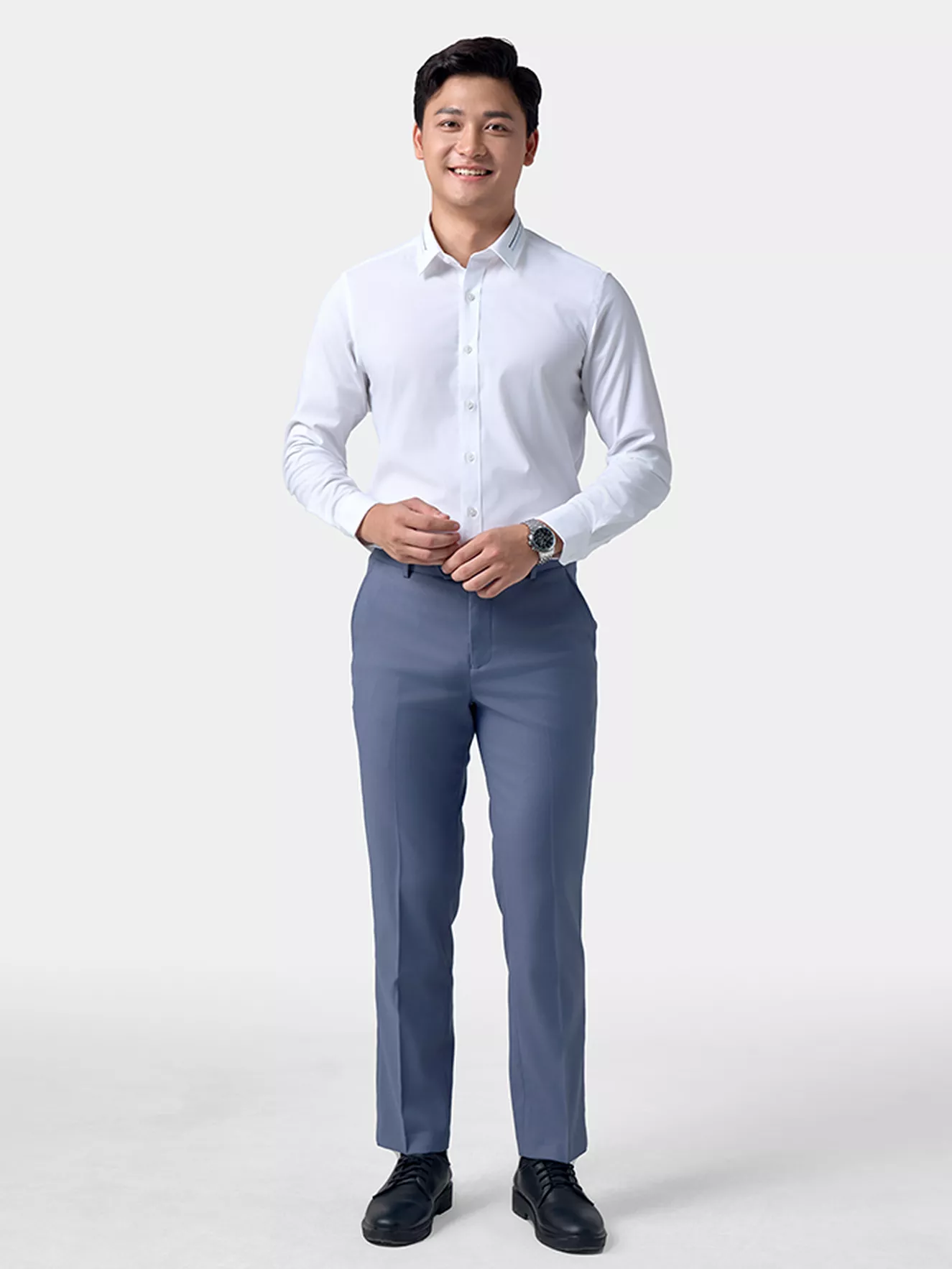 Áo Sơ Mi Nam Dài Tay 5S Fashion Màu Trắng Slimfit ASM24206