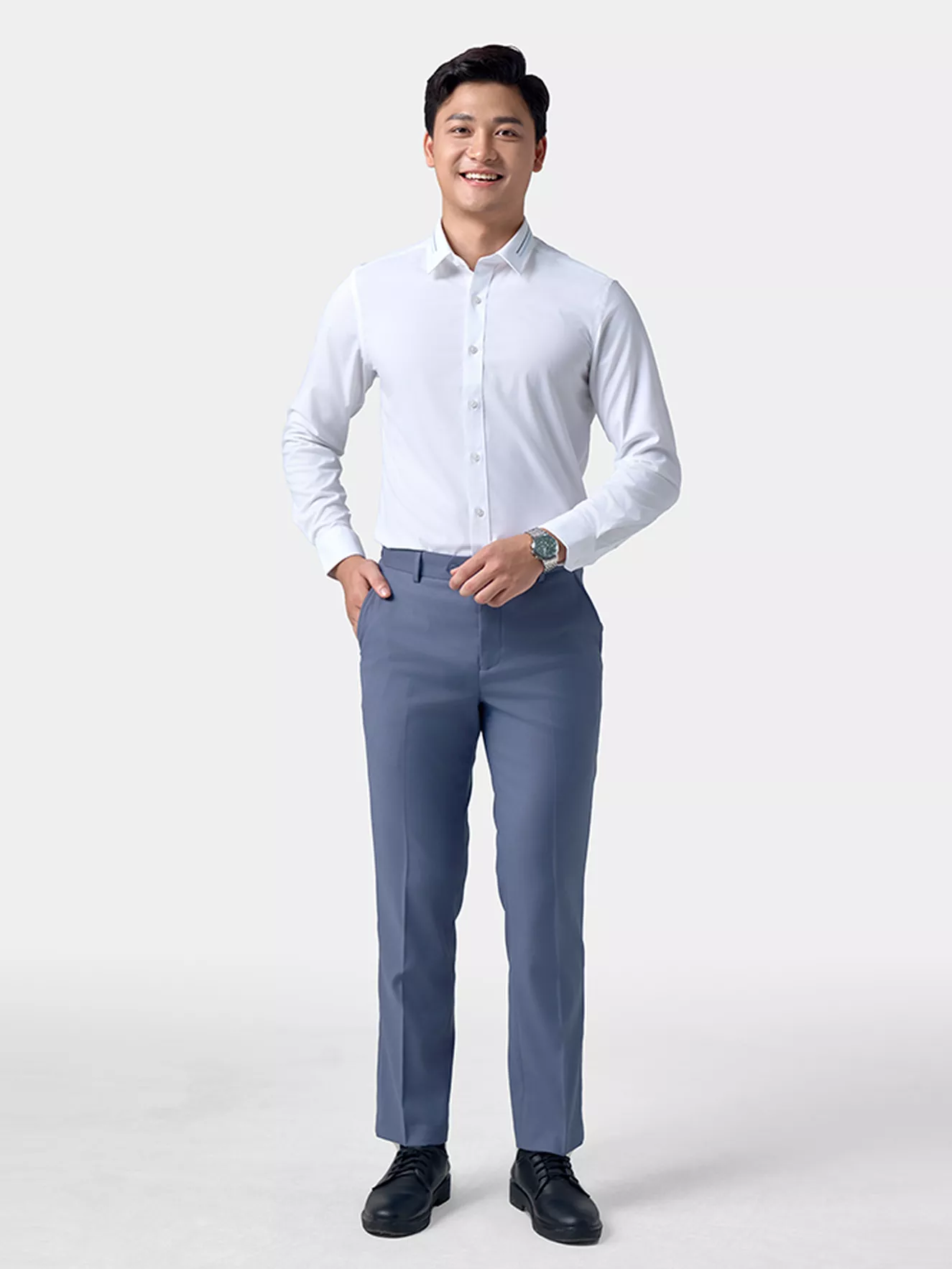 Áo Sơ Mi Nam Dài Tay 5S Fashion Màu Trắng Slimfit ASM24206