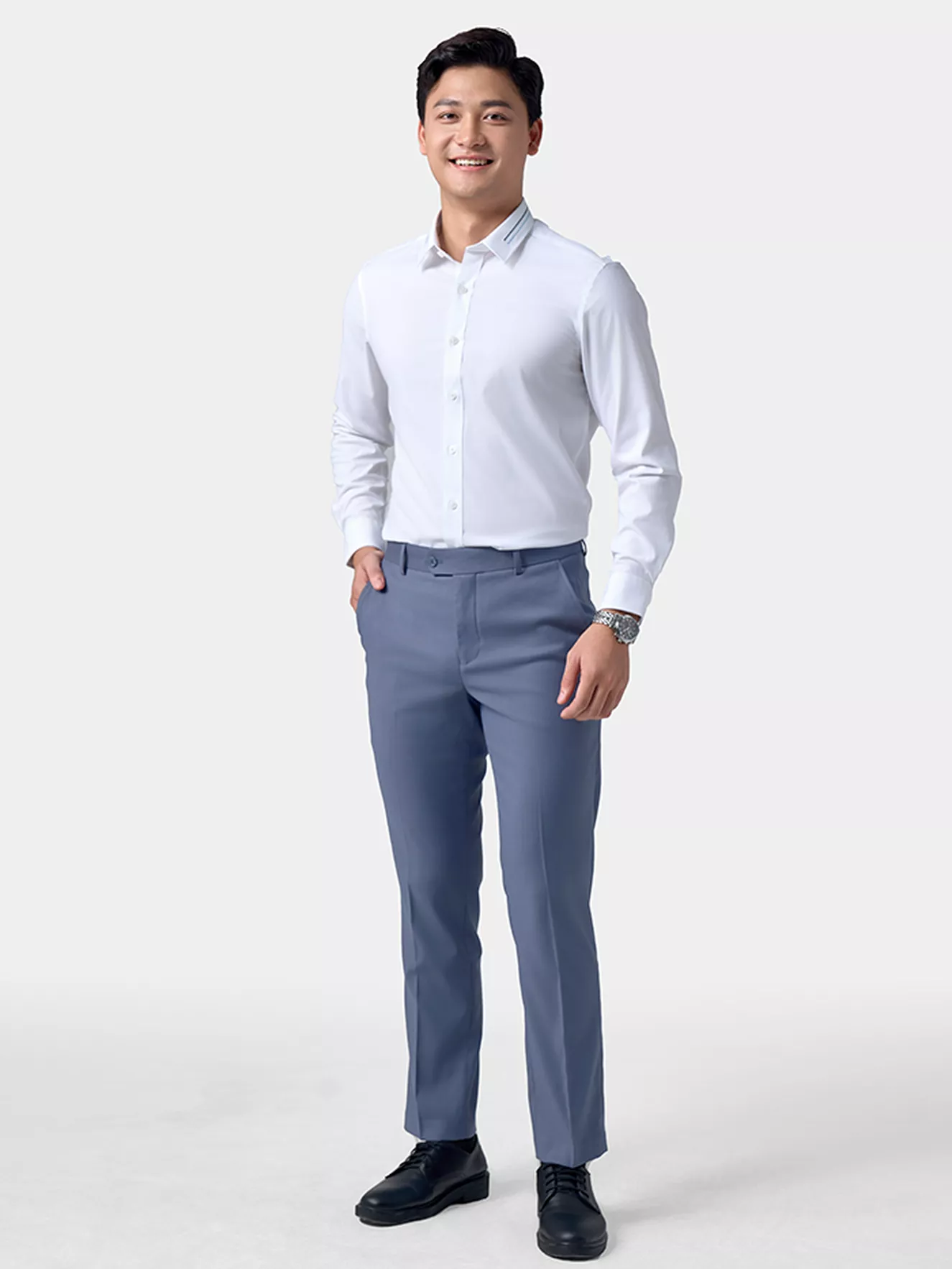 Áo Sơ Mi Nam Dài Tay 5S Fashion Màu Trắng Slimfit ASM24206