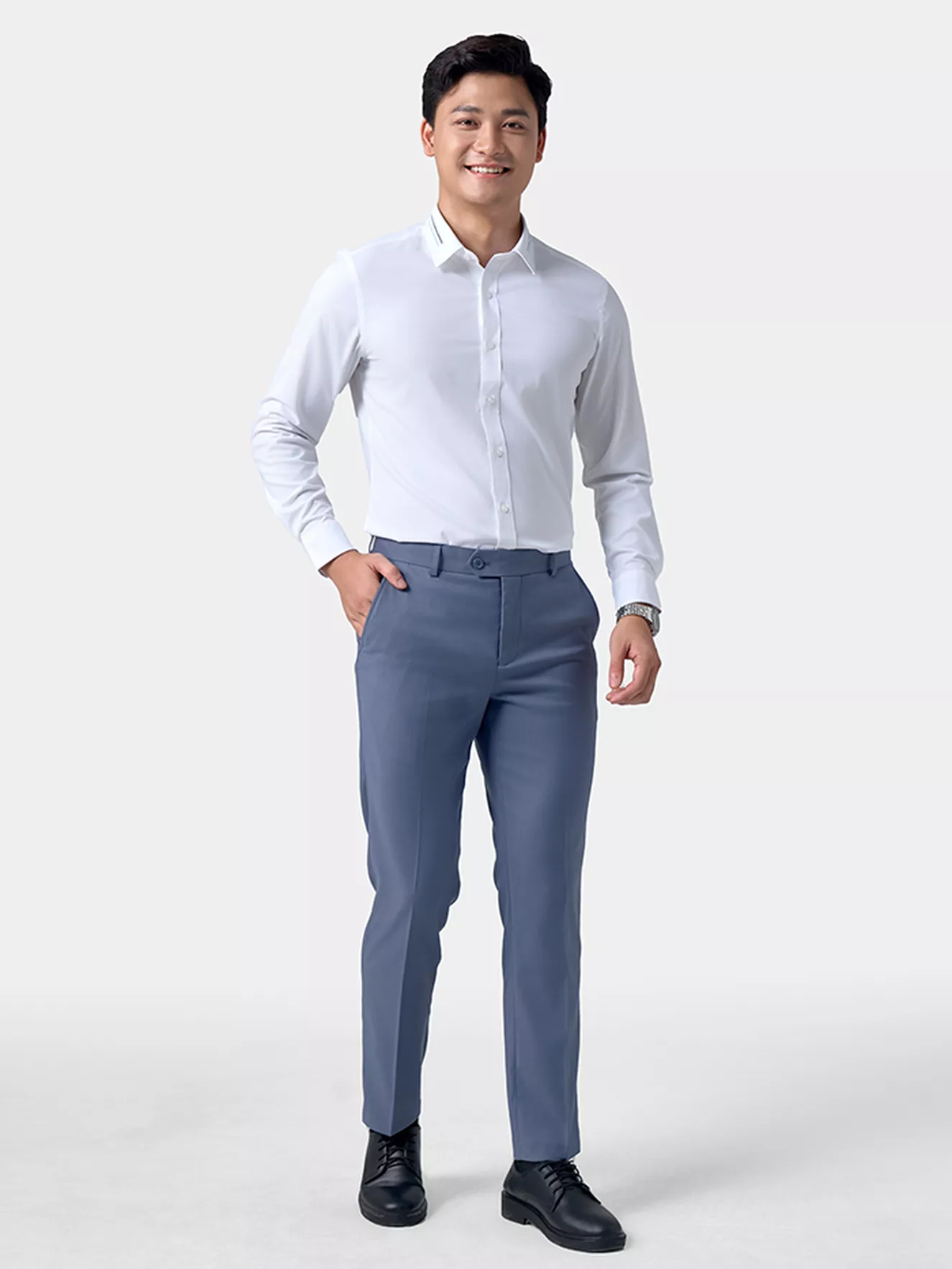 Áo Sơ Mi Nam Dài Tay 5S Fashion Màu Trắng Slimfit ASM24206