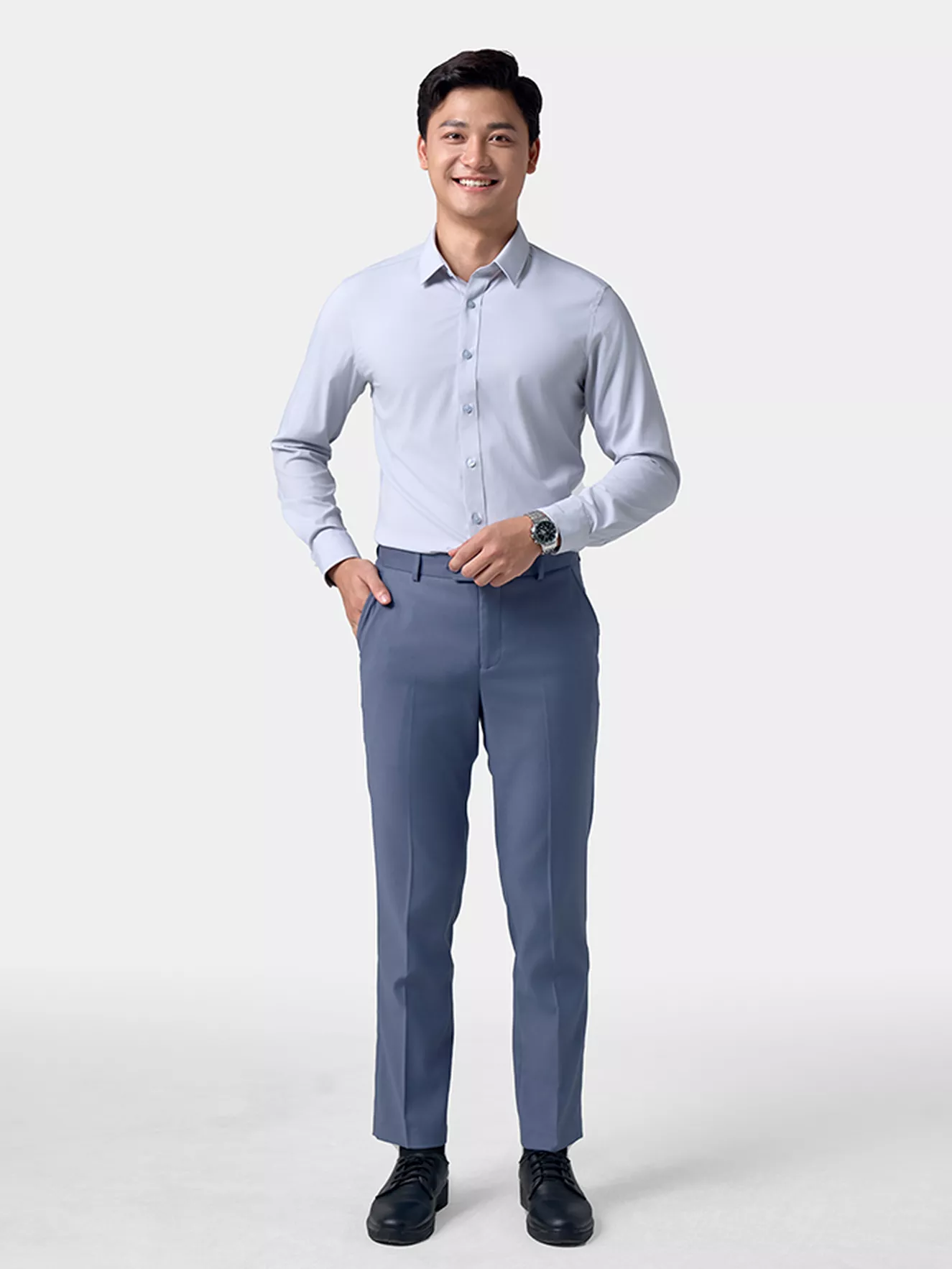 Áo Sơ Mi Nam Dài Tay 5S Fashion Trơn Basic Slimfit ASM24186