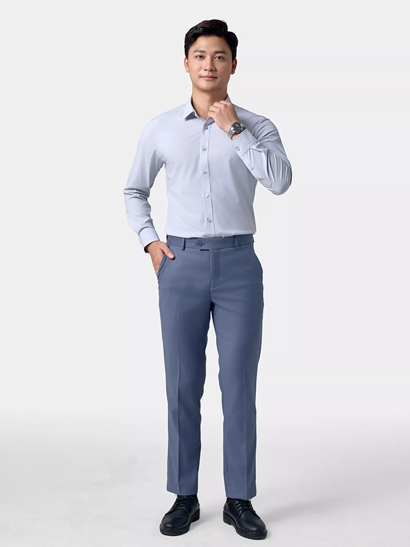 Áo Sơ Mi Nam Dài Tay 5S Fashion Trơn Basic Slimfit ASM24186