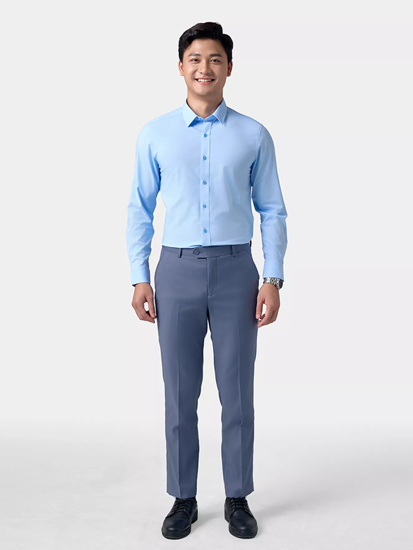 Áo Sơ Mi Nam Dài Tay 5S Fashion Xanh Aqua Slimfit ASM24211