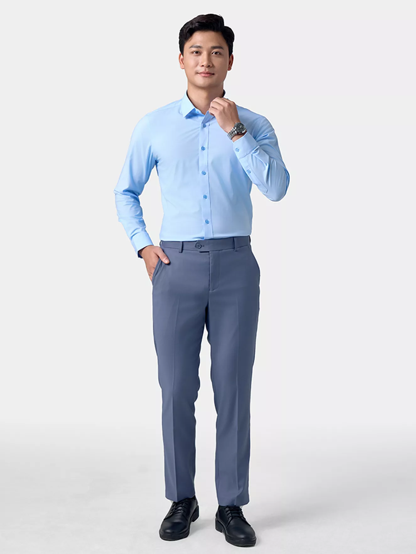 Áo Sơ Mi Nam Dài Tay 5S Fashion Xanh Aqua Slimfit ASM24211