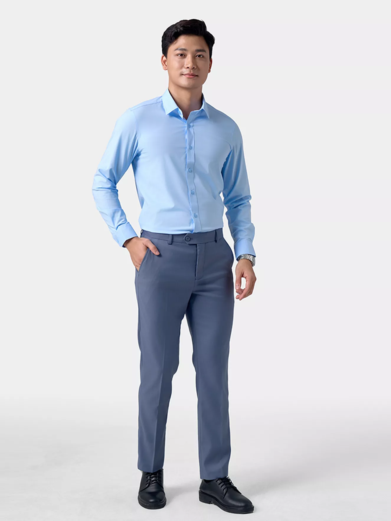 Áo Sơ Mi Nam Dài Tay 5S Fashion Xanh Aqua Slimfit ASM24211