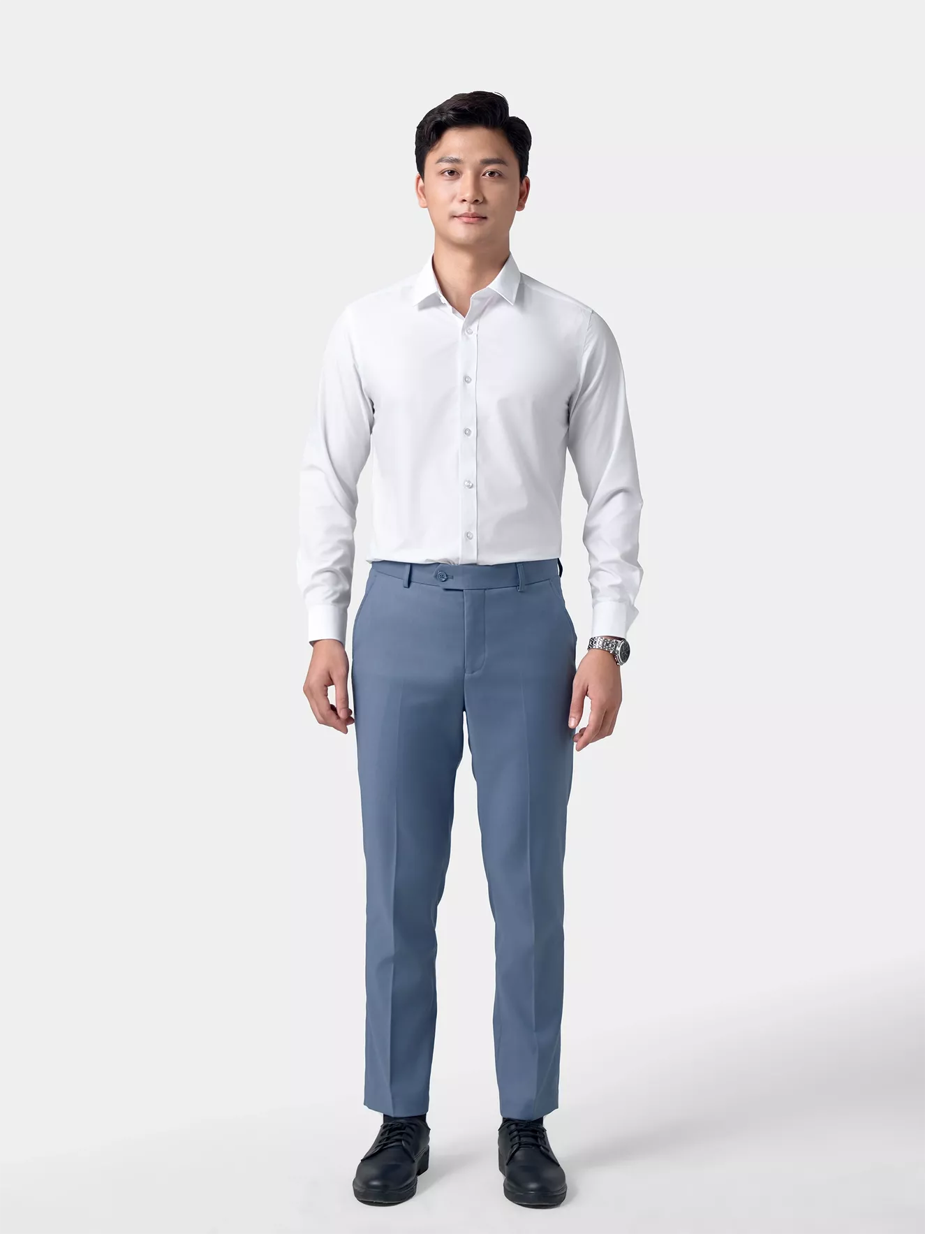 Áo Sơ Mi Nam Dài Tay 5S Fashion Màu Trắng Trơn Phom Slimfit ASM24207