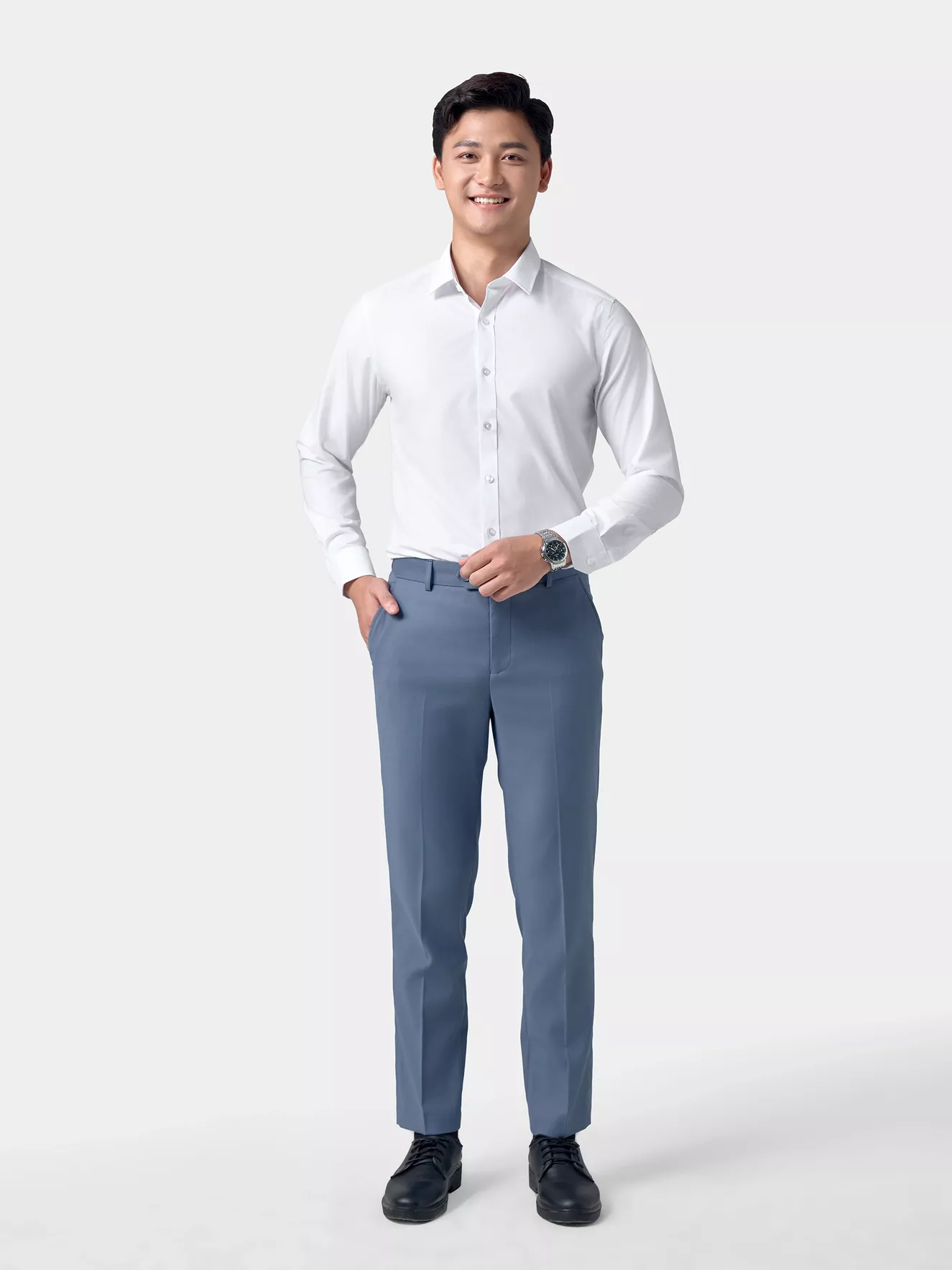 Áo Sơ Mi Nam Dài Tay 5S Fashion Màu Trắng Trơn Phom Slimfit ASM24207