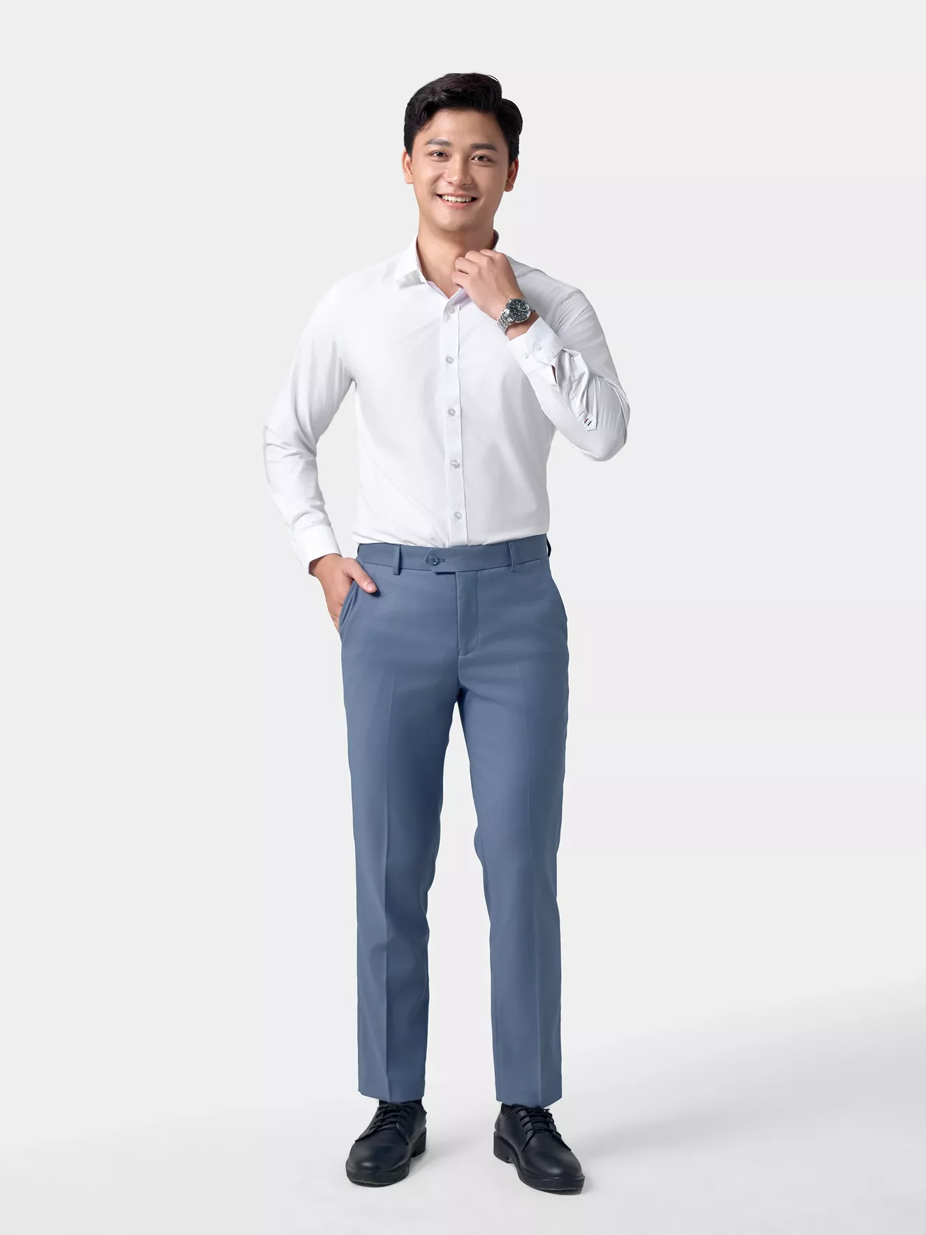 Áo Sơ Mi Nam Dài Tay 5S Fashion Màu Trắng Trơn Phom Slimfit ASM24207