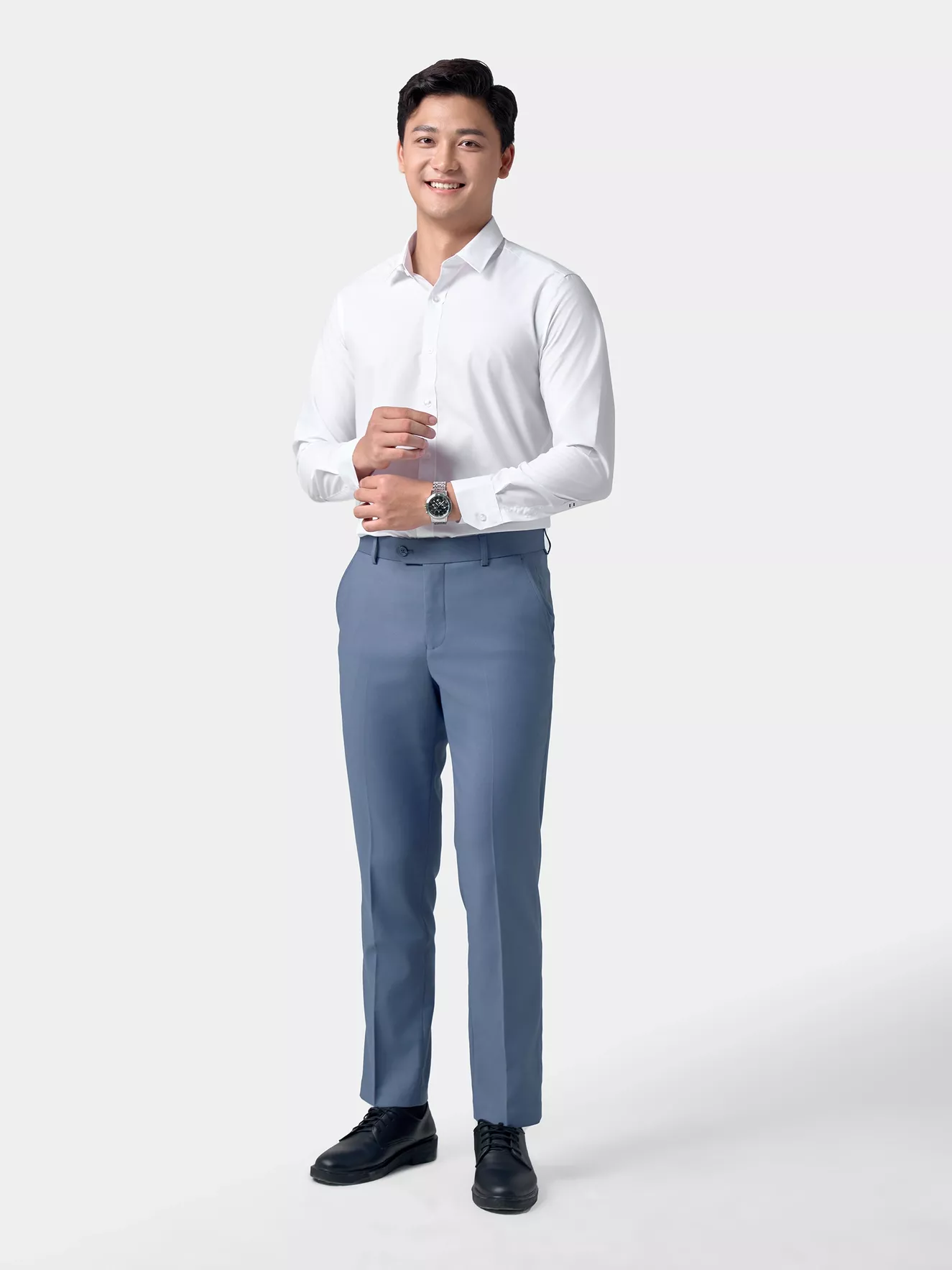 Áo Sơ Mi Nam Dài Tay 5S Fashion Màu Trắng Trơn Phom Slimfit ASM24207
