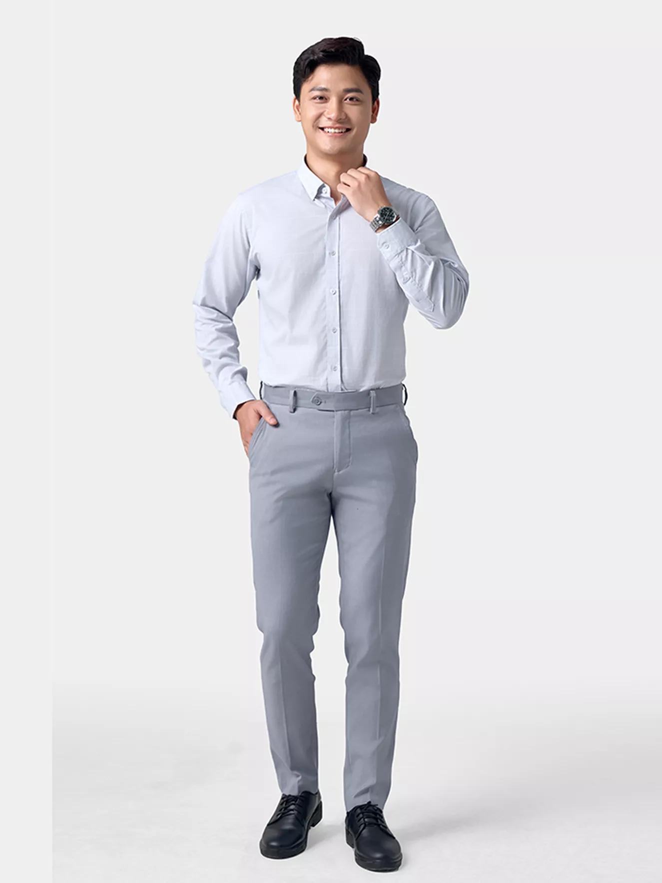 Áo Sơ Mi Nam Dài Tay Dệt Kẻ Ô Phom Casual Fit ASM24054