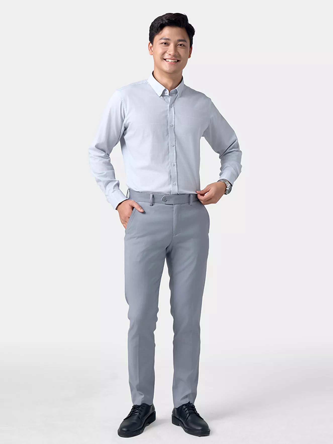 Áo Sơ Mi Nam Dài Tay Dệt Kẻ Ô Phom Casual Fit ASM24054