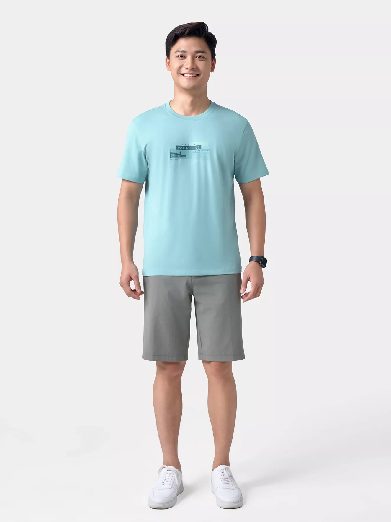 Áo Thun Nam Ngắn Tay In Chữ Phối Hình In Phom Casual ATS24027