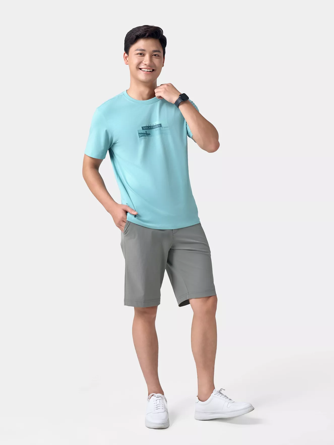 Áo Thun Nam Ngắn Tay In Chữ Phối Hình In Phom Casual ATS24027