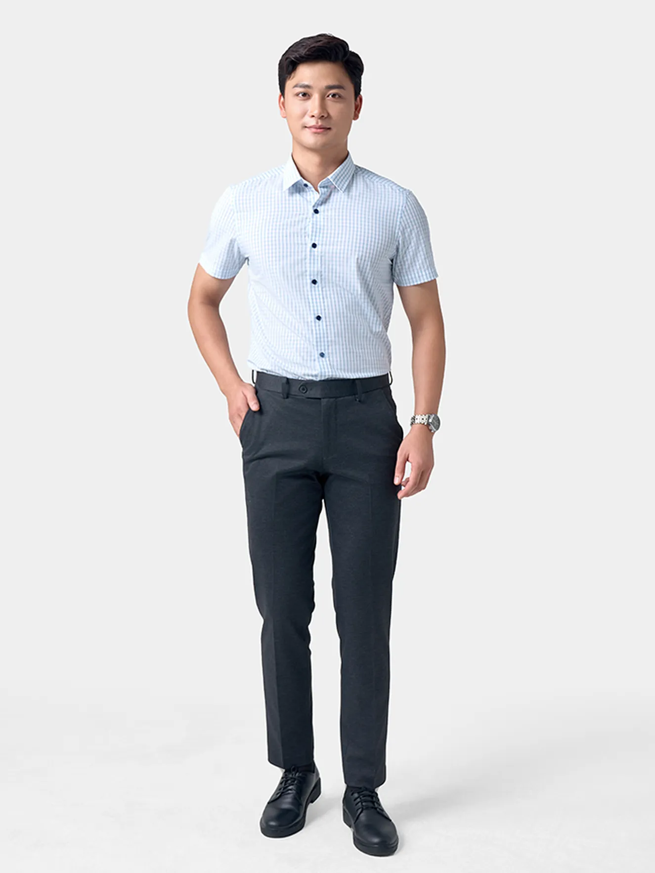 Áo Sơ Mi Nam Ngắn Tay 5S Fashion Kẻ Caro Phom Slimfit ASC24033