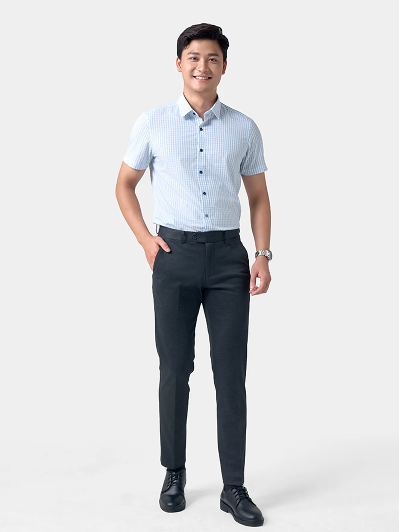 Áo Sơ Mi Nam Ngắn Tay 5S Fashion Kẻ Caro Phom Slimfit ASC24033