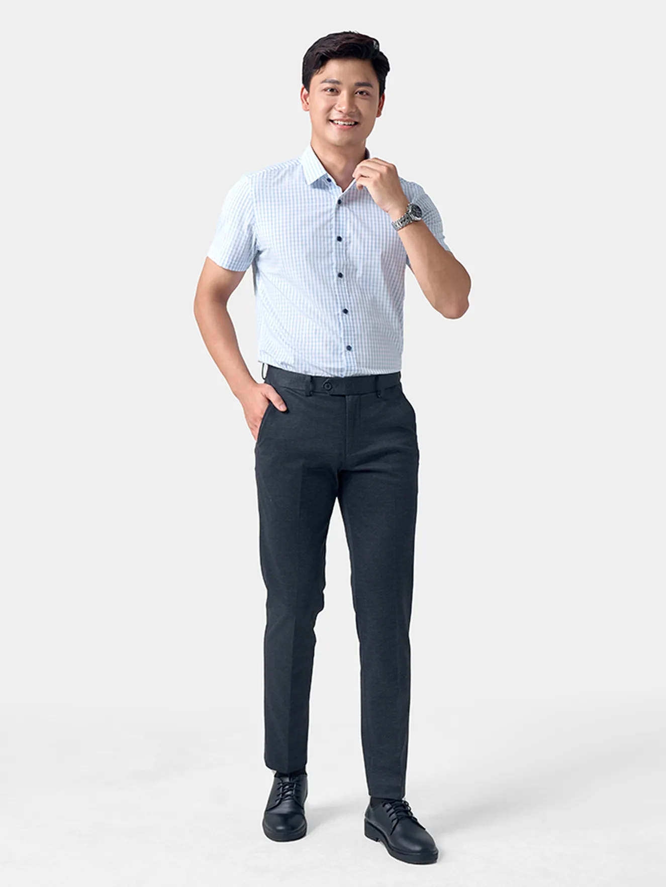 Áo Sơ Mi Nam Ngắn Tay 5S Fashion Kẻ Caro Phom Slimfit ASC24033