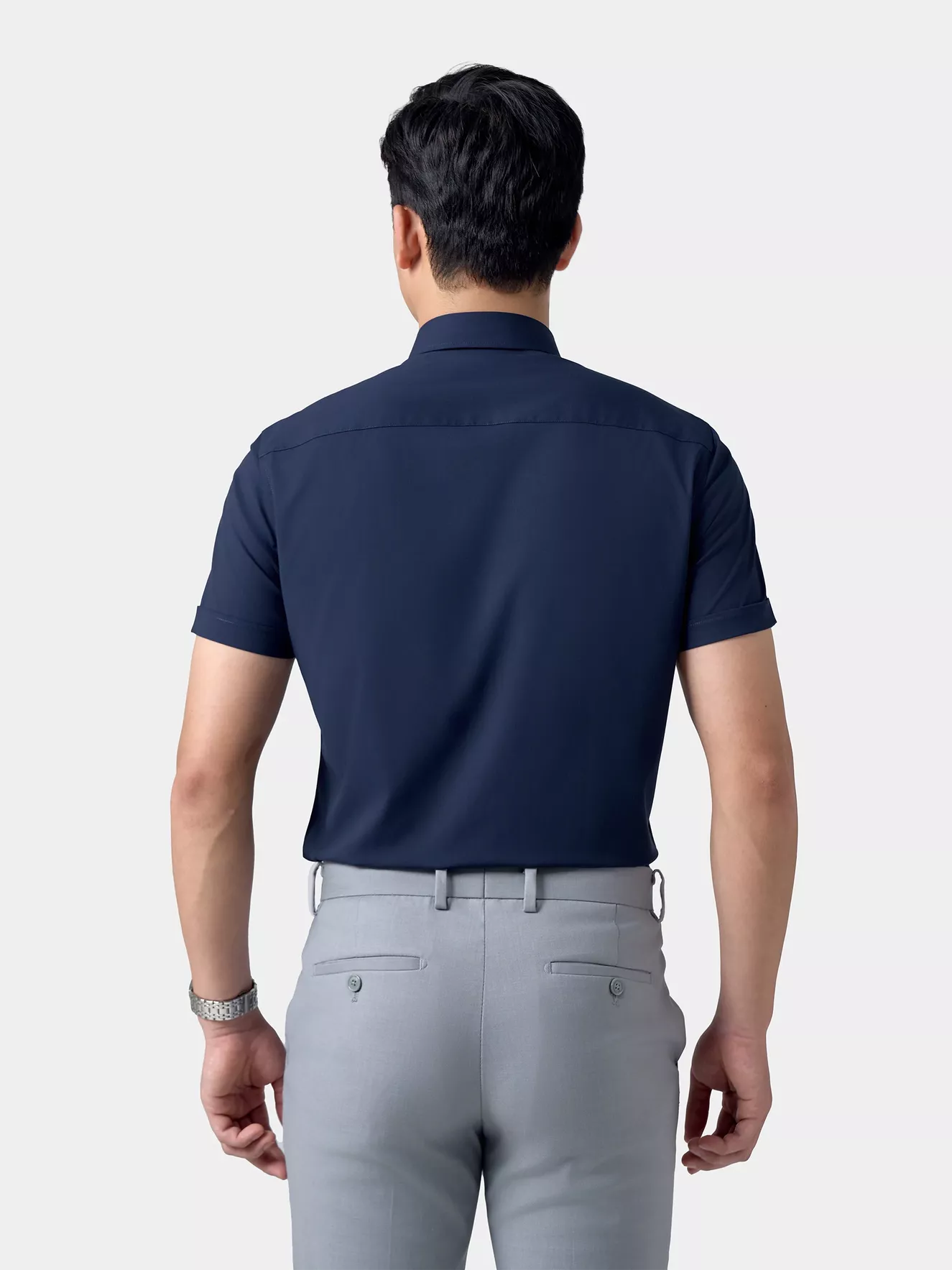 Áo Sơ Mi Nam Ngắn Tay 5S Fashion Màu Tím Than Trơn Slimfit ASC24007