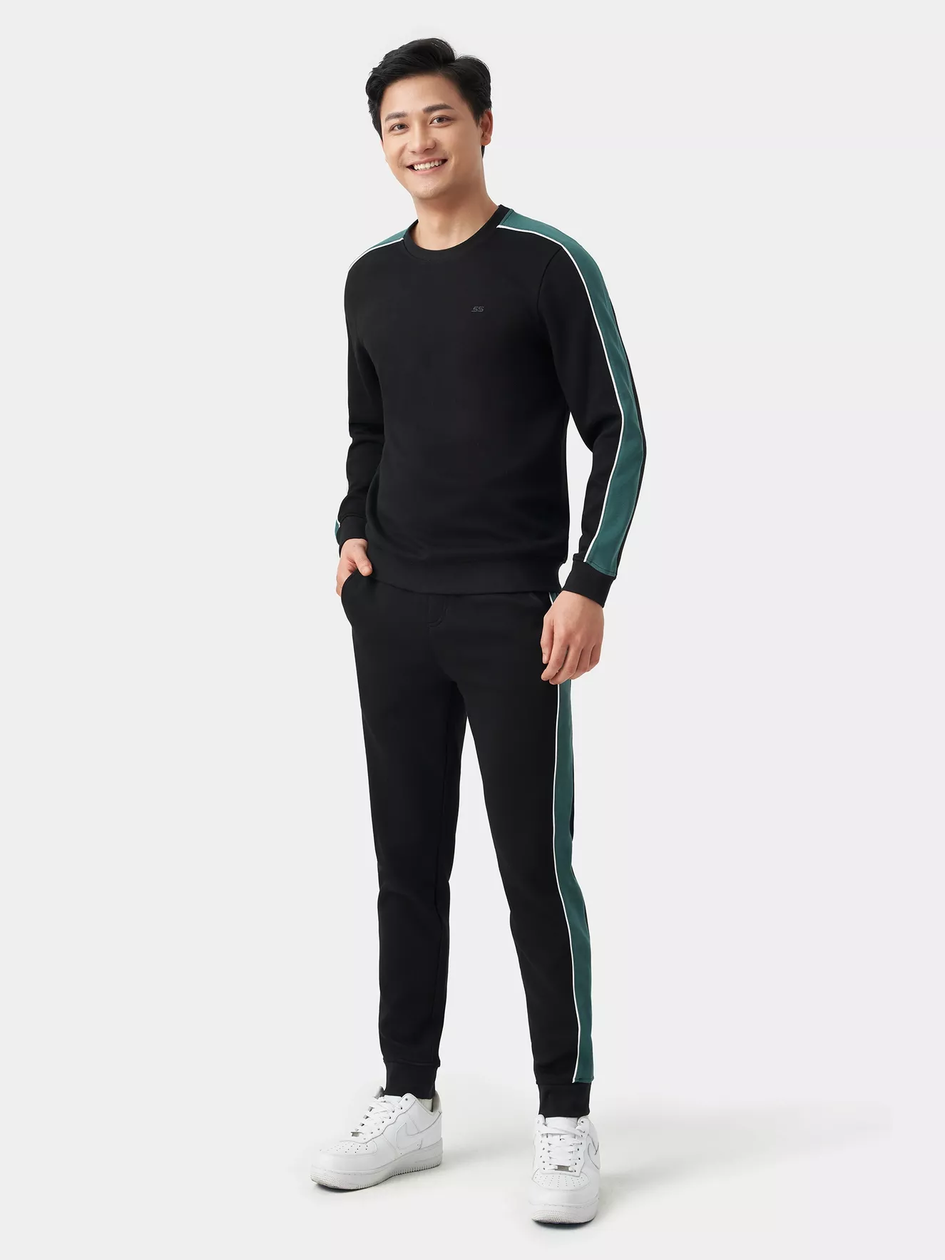 Bộ Quần Áo Nỉ Dài Tay Can Phối 5S Fashion Phom Slimfit BNI23017