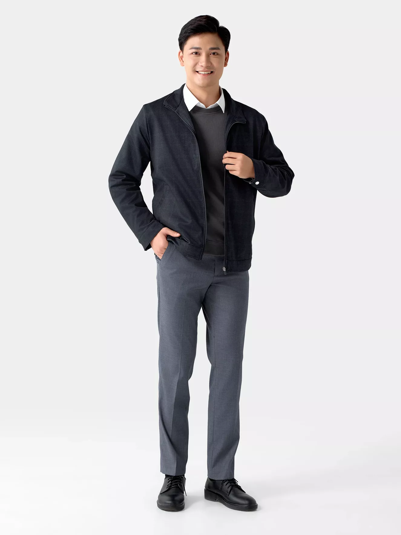 Áo Khoác Thời Trang Nam Cổ Trụ 5S Fashion Dệt Kẻ Ô Sang Trọng AKH24057